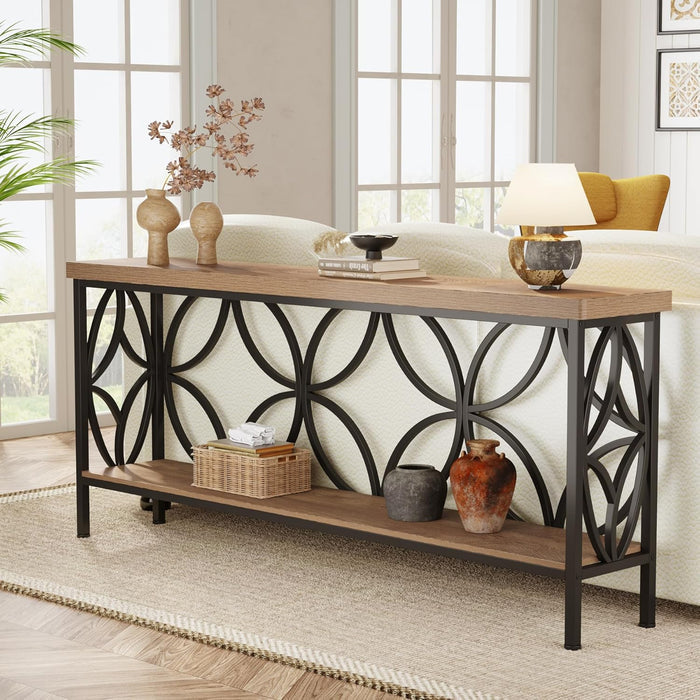 Tribesigns Mesa consola de 2 niveles 160 cm, Mesa de sofá industrial detrás del sofá