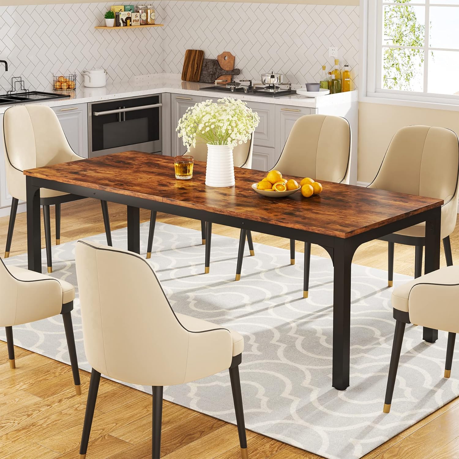 Tribesigns Mesa de comedor vintage, Muebles de comedor para 6 a 8 personas