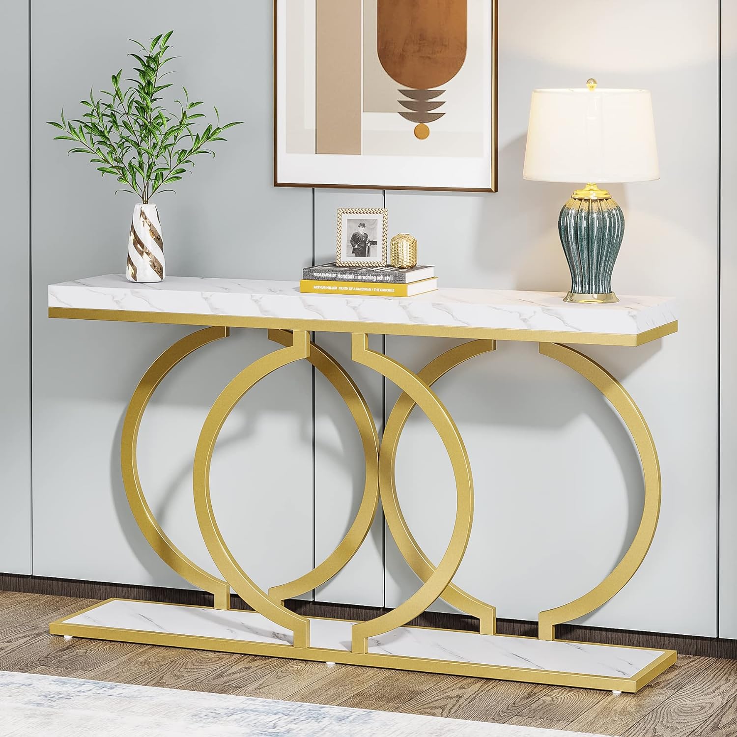 Tribesigns Mesa Consola Dorada de 140 cm, Moderna Mesa de Pasillo de Entrada