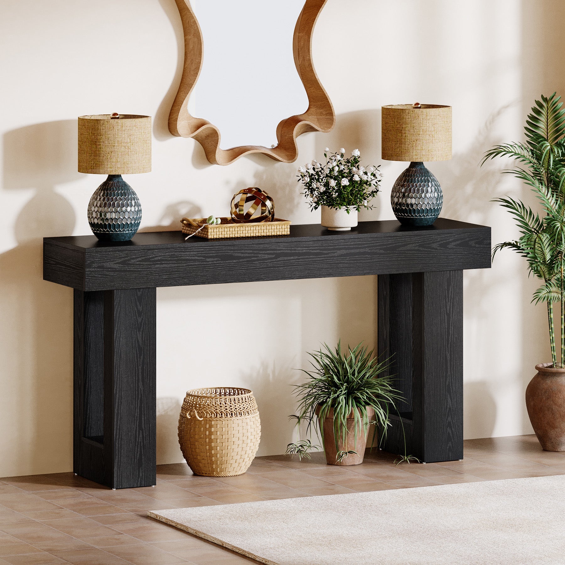 Tribesigns Mesa consola de 160 cm de madera, Mesa de centro rectangular para detrás del sofá