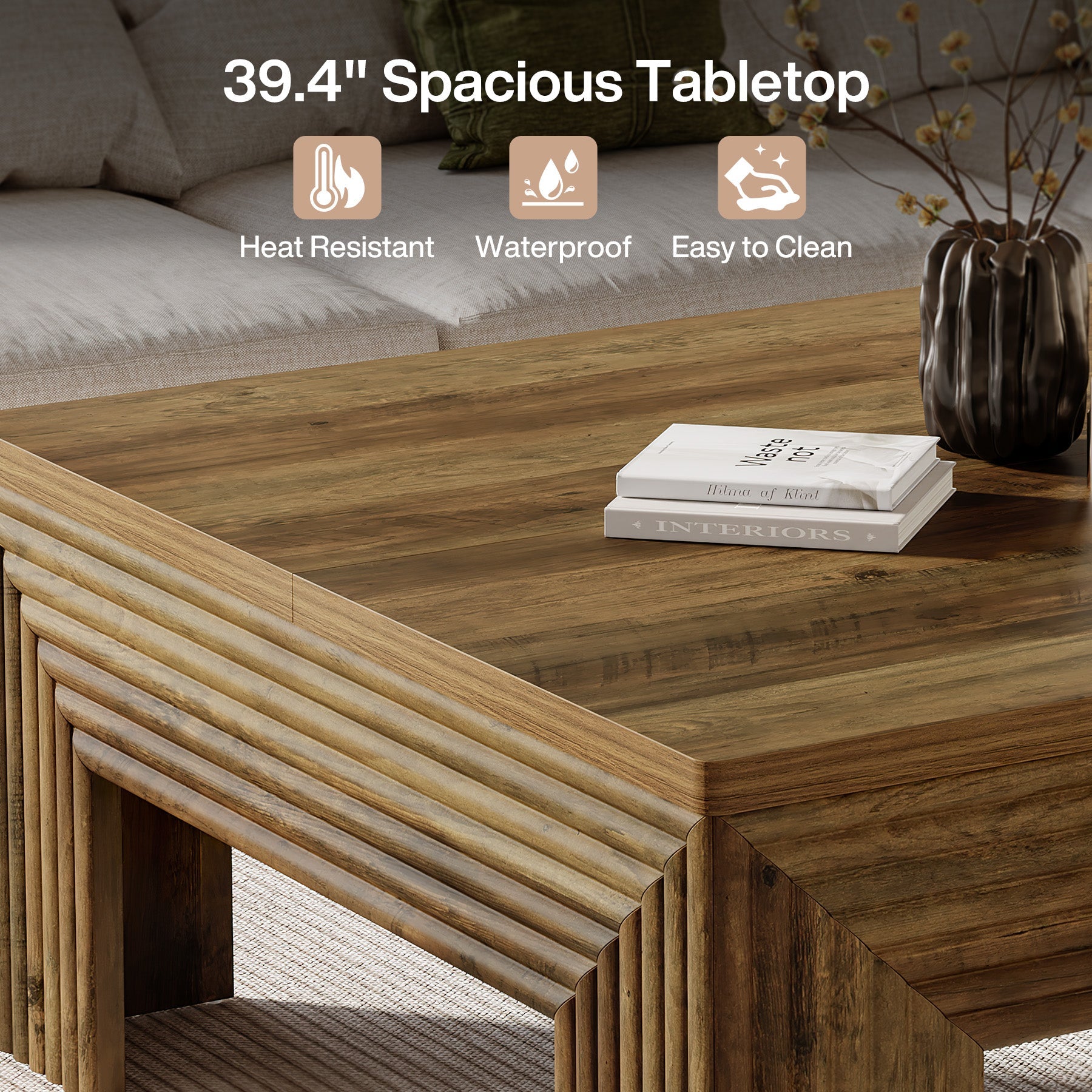 Tribesigns Mesa de centro cuadrada minimalista moderna de 100 cm, Mesa central compacta de MDF para sala de estar