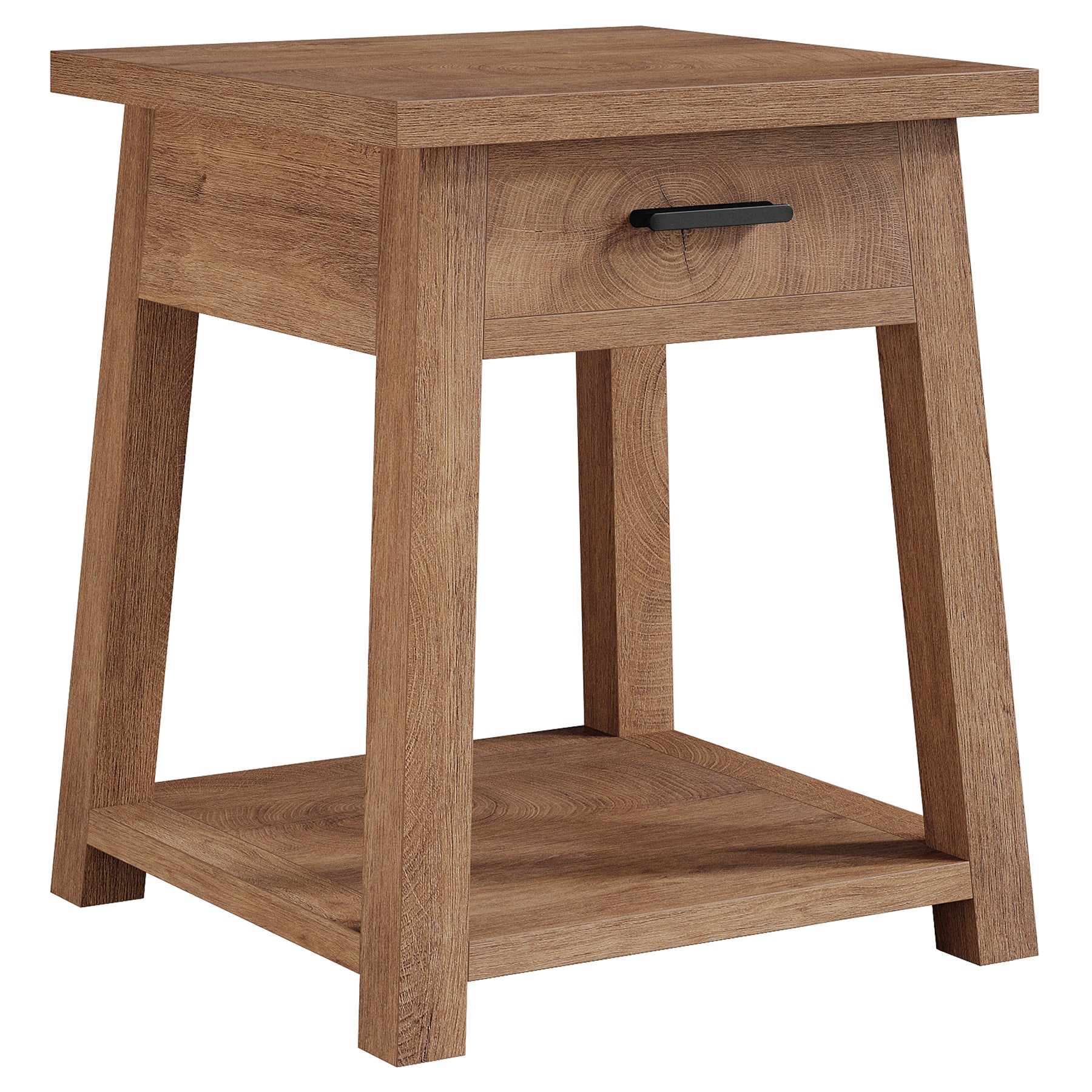 Mesita de noche con cajón y estante, Mesa auxiliar de estilo rústico para dormitorio y sala de estar
