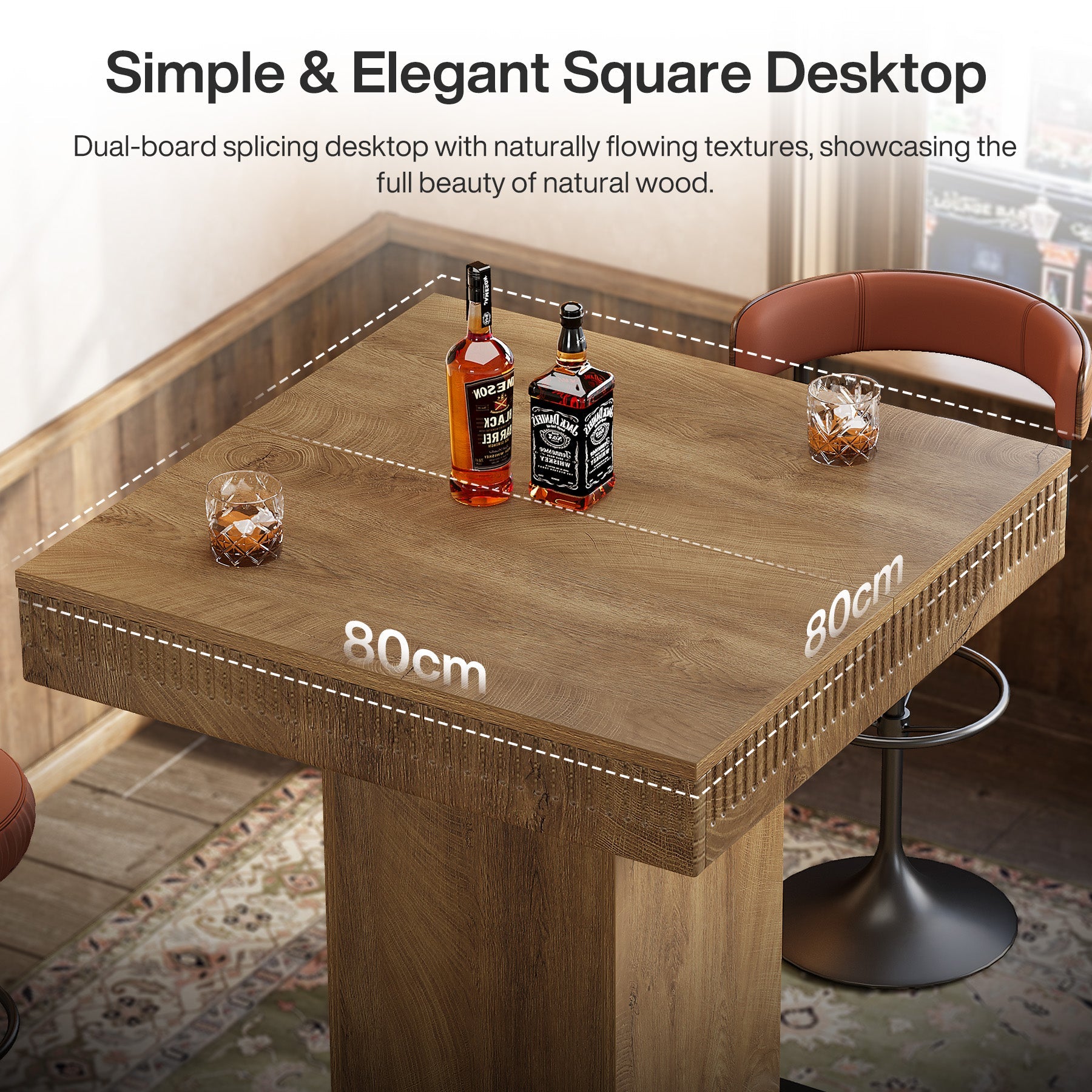 Tribesigns Mesa de bar cuadrada de 80 cm con tablero de madera y patas de metal, Mesa alta de bistro industrial