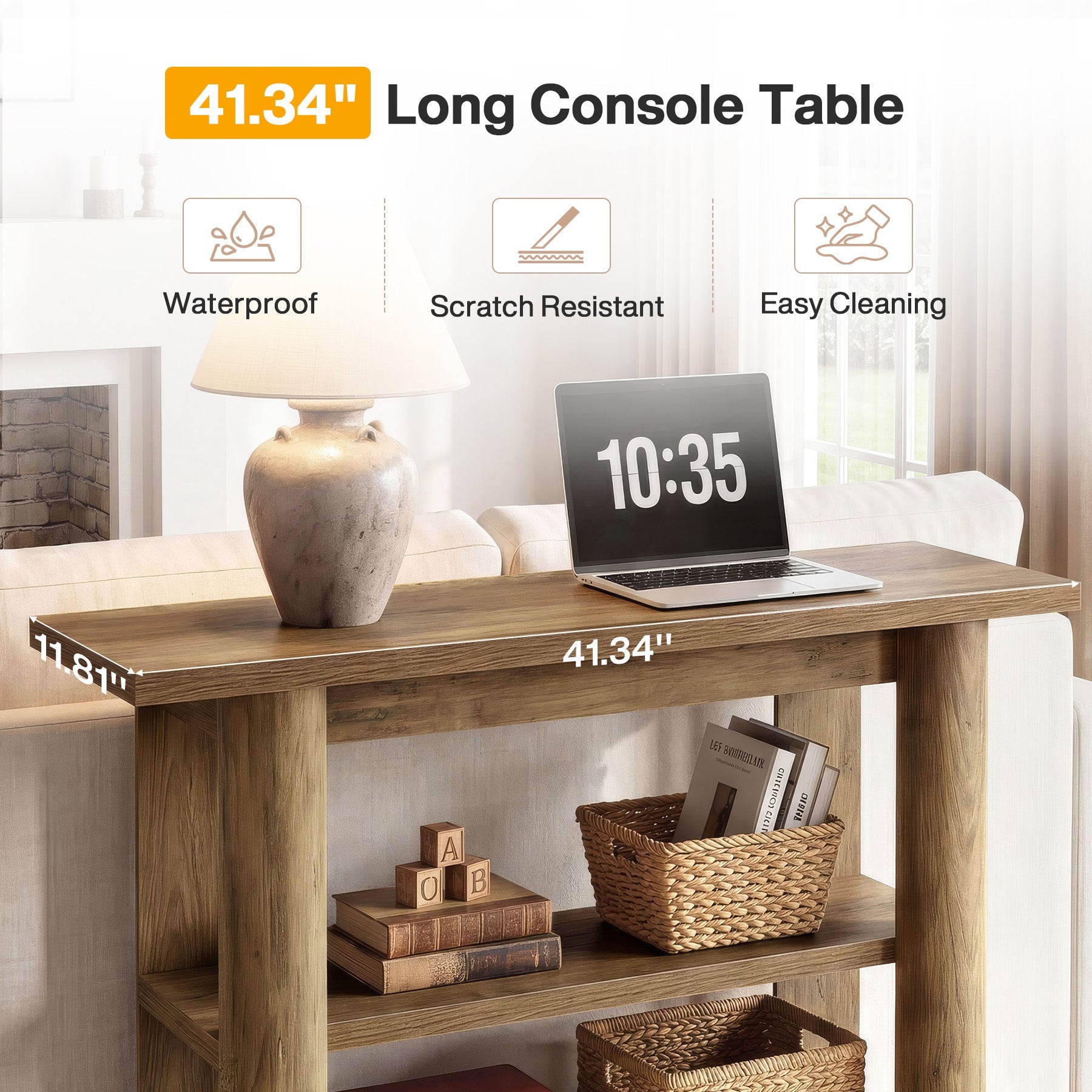Tribesigns 105 cm consoletafel, smalle haltafel met 3 planken en dik frame