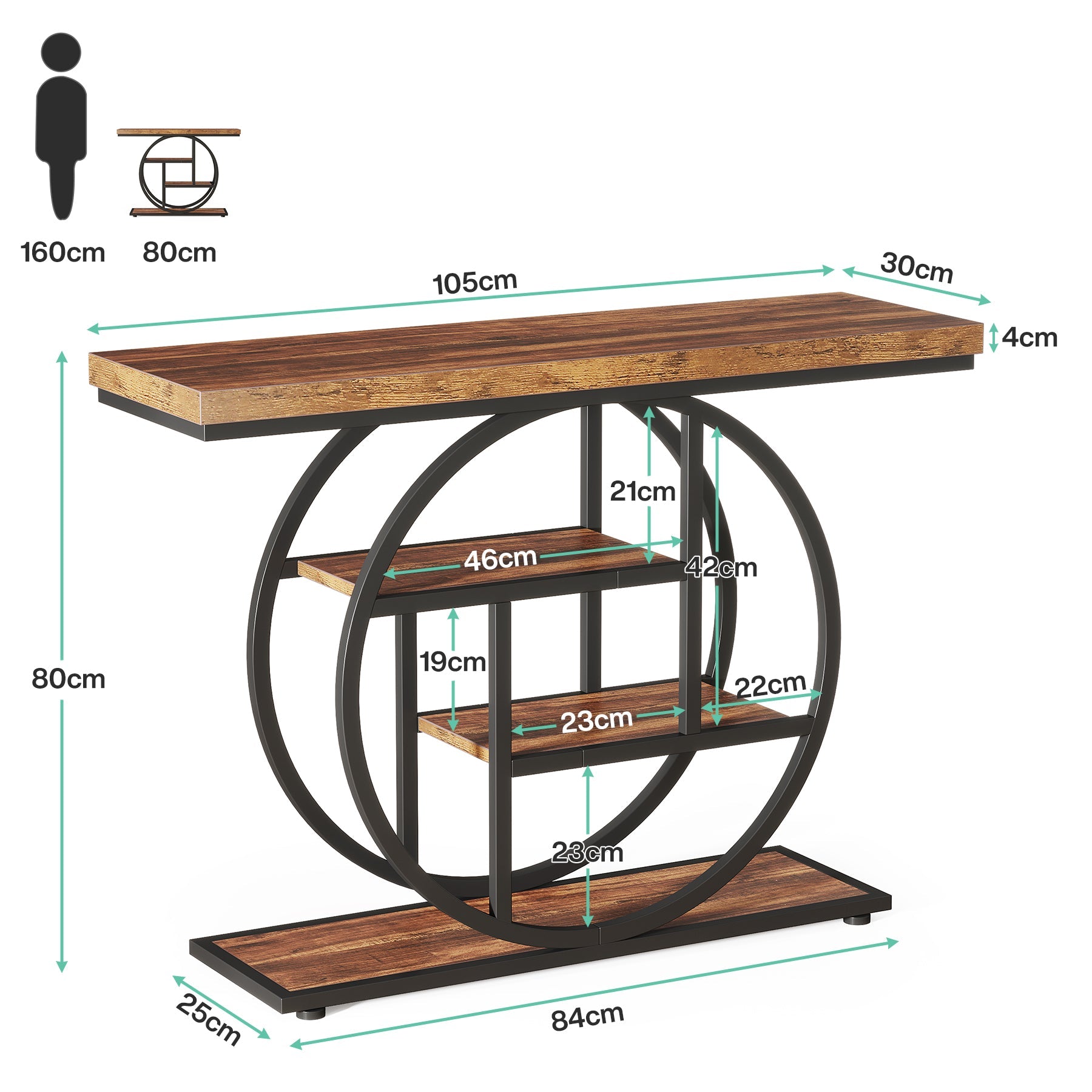 Tribesigns Mesa consola con base circular, Mesas auxiliares estrechas de madera