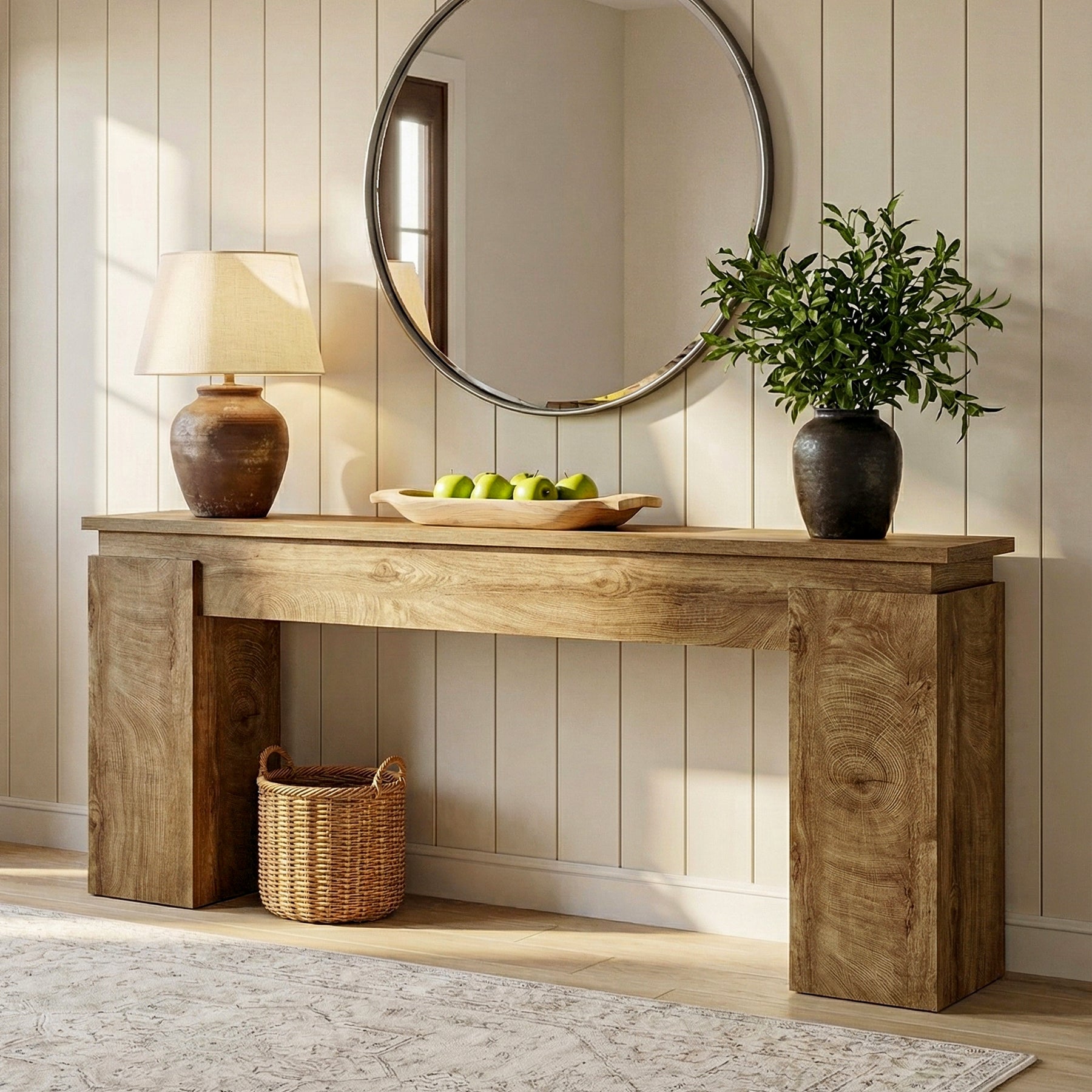 Tribesigns Mesa consola estrecha (160 cm), Mesa de pasillo estilo rústico / Mesa para colocar detrás del sofá con estante de almacenamiento
