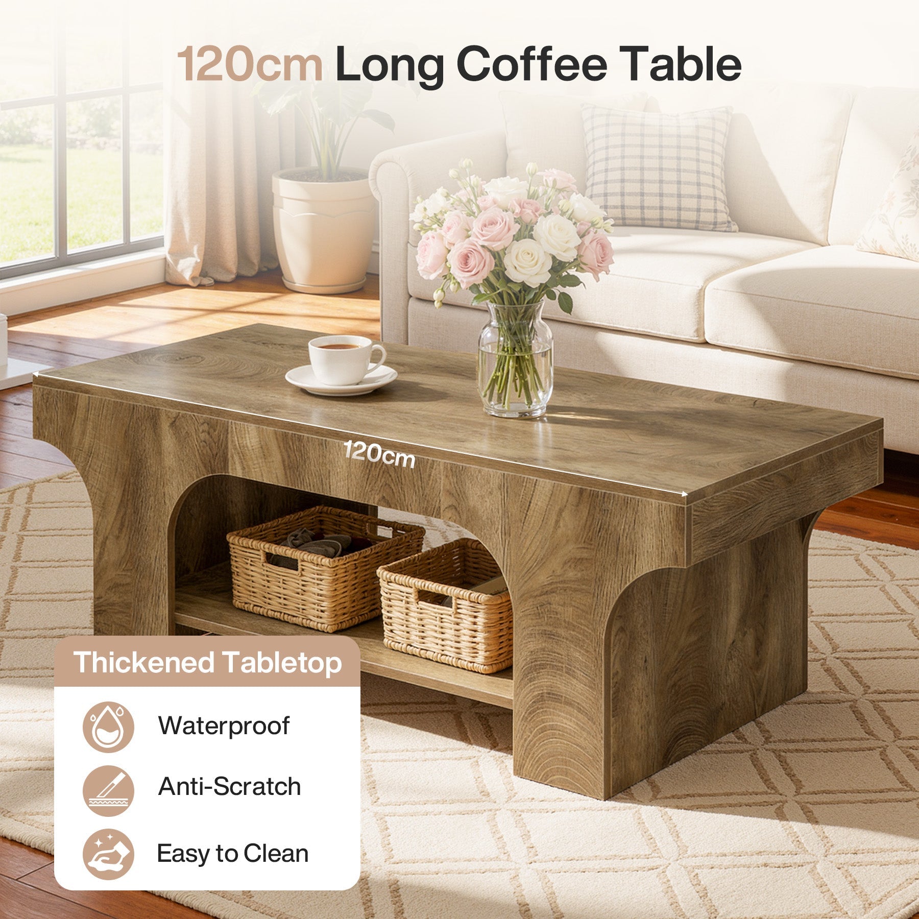 Tribesigns Mesa de centro rectangular de 120 cm, Mesa moderna de dos niveles para sala de estar con almacenamiento