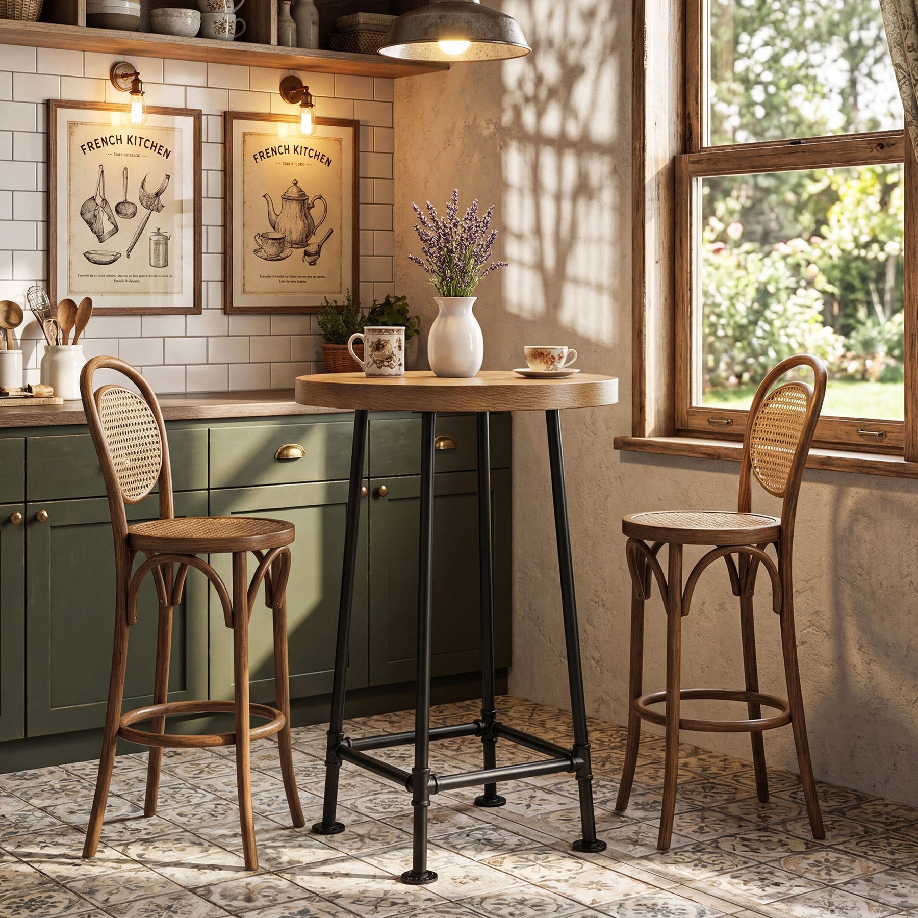 Tribesigns Mesa redonda de bar de 95 cm con reposapiés metálico, Mesa alta de estilo industrial para cocina y bistró (solo la mesa)