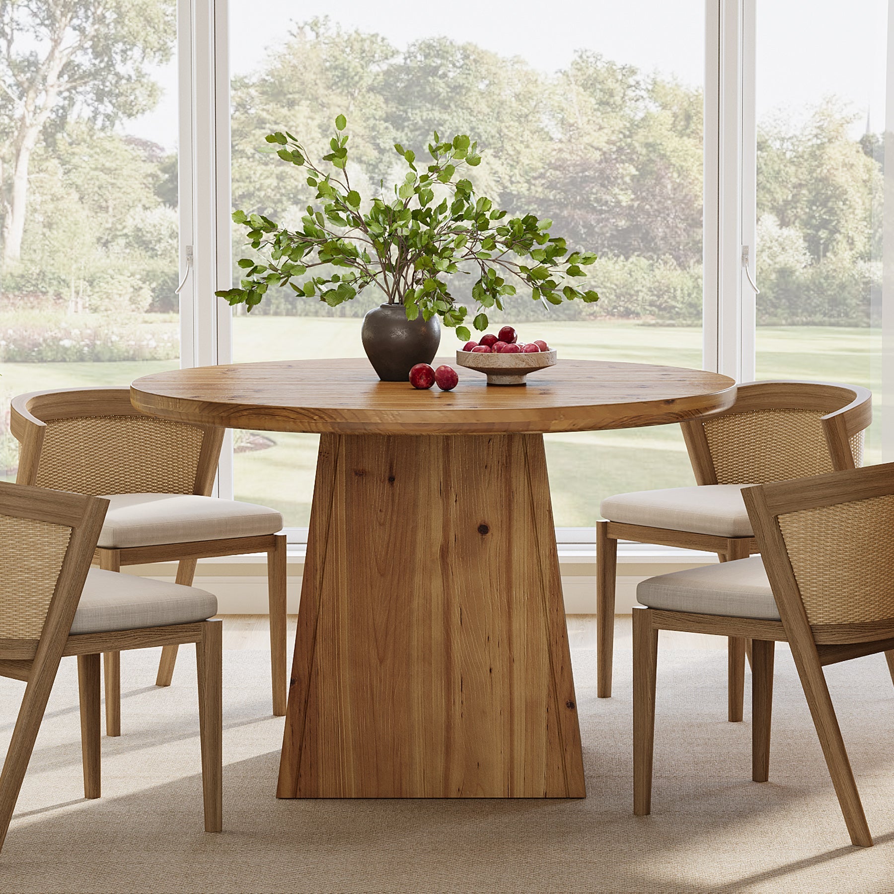 Tribesigns Mesa de comedor redonda de madera maciza de 100 cm para 4 personas