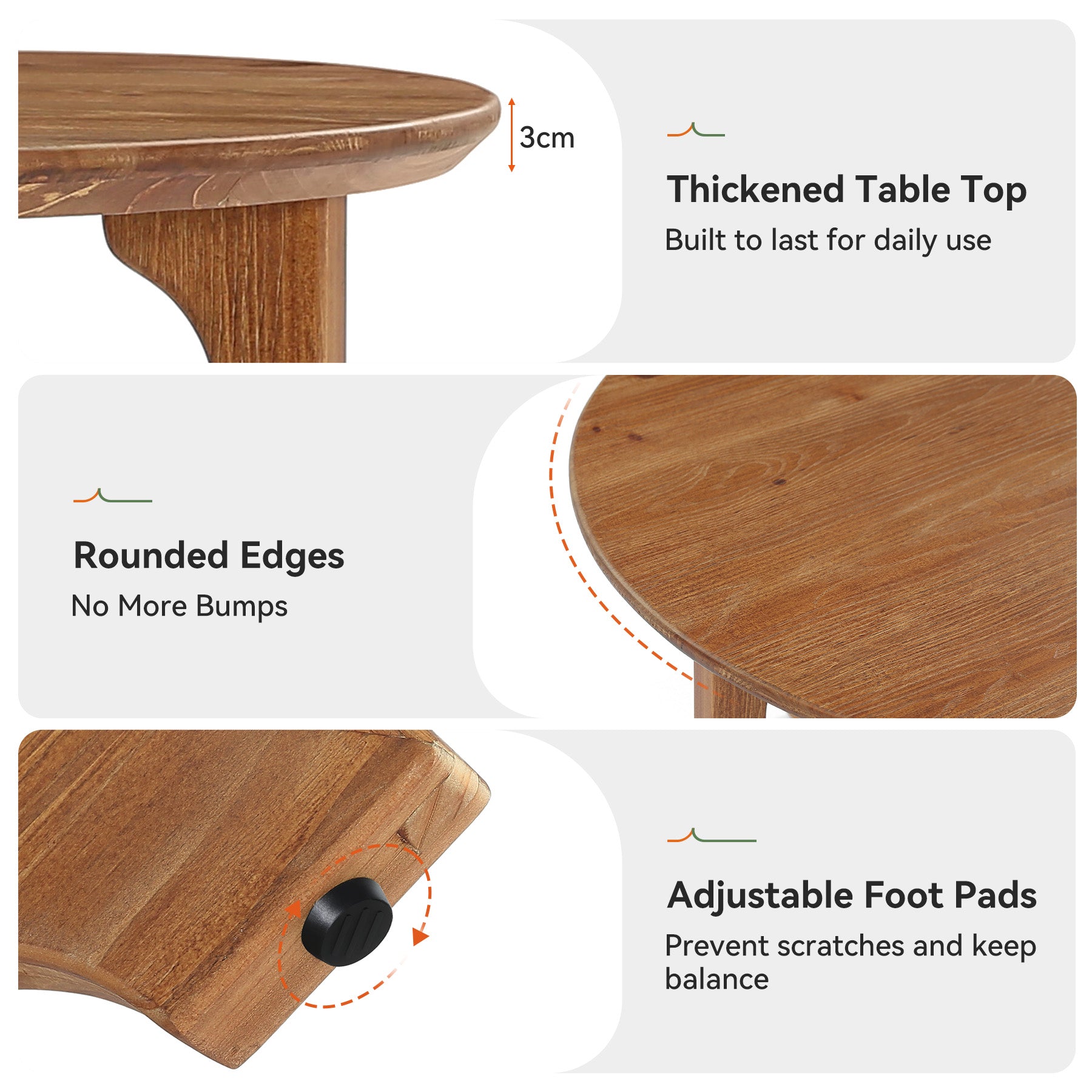 Tribesigns Mesa de centro redonda de madera maciza 80 cm, Mesa de salón de estilo rústico para salas de estar y espacios pequeños