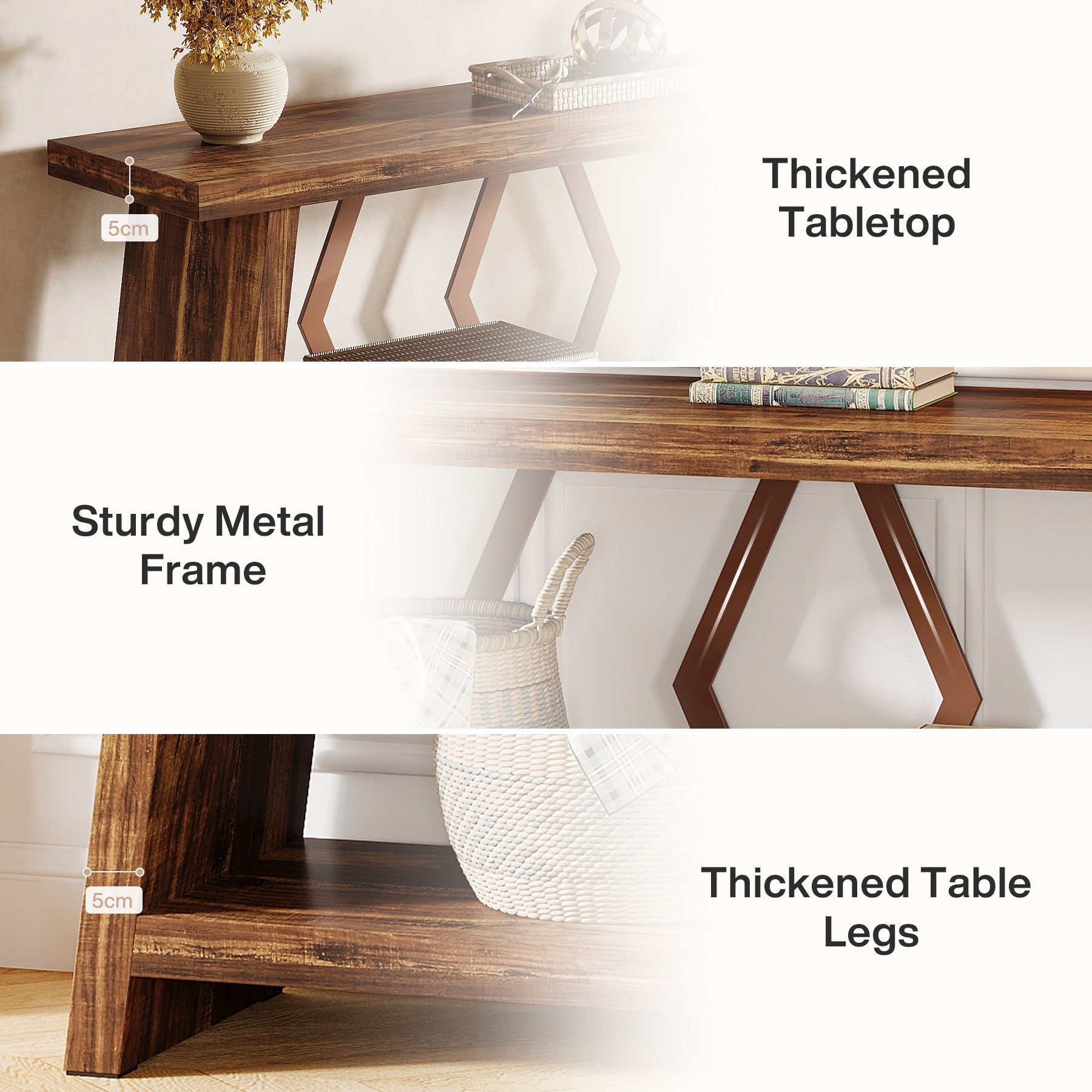 Tribesigns Mesa consola extralarga de 180 cm con 2 estantes, Mesa auxiliar estrecha para salón y recibidor