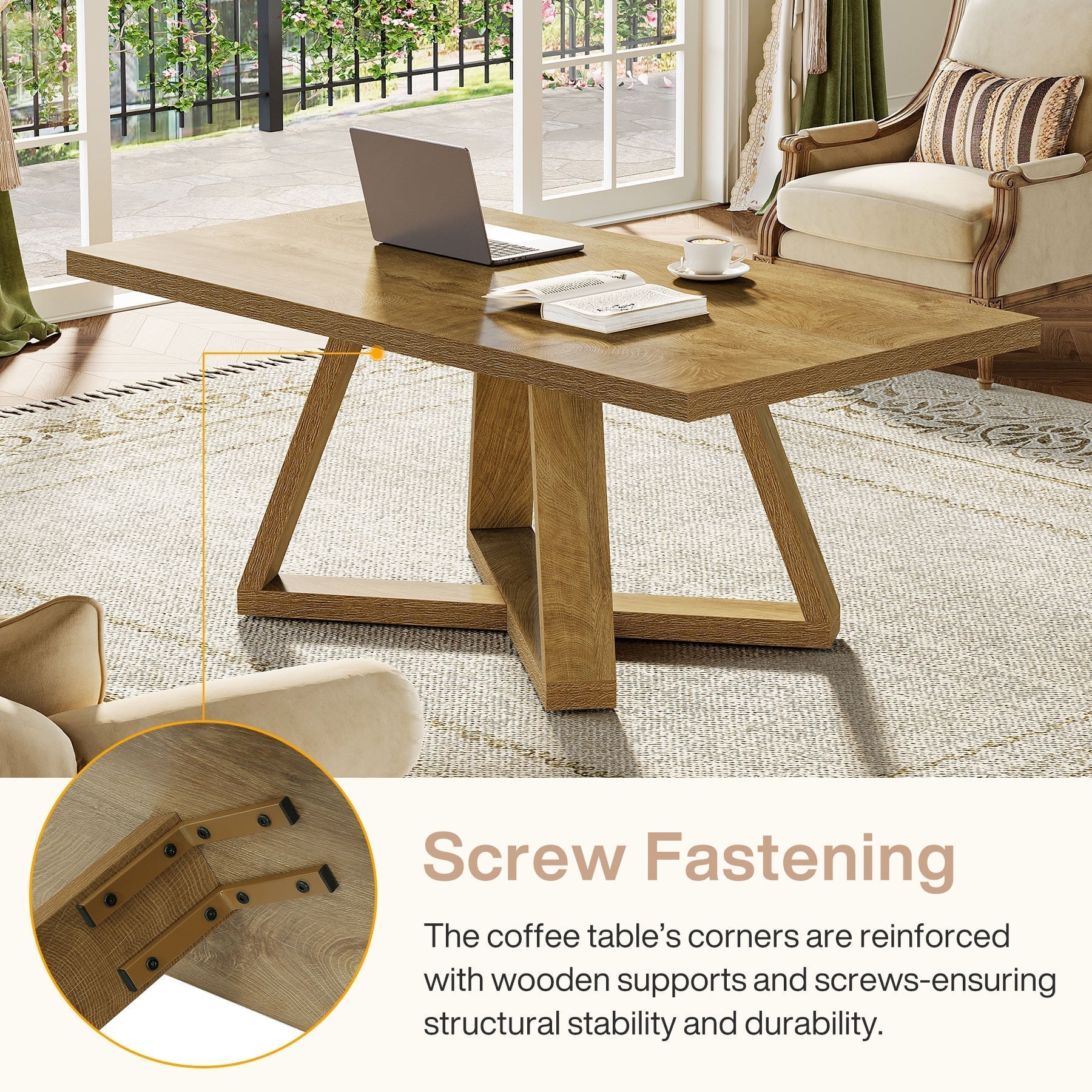 Tribesigns Mesa de centro, Mesa de cóctel y mesa de té rectangular 120 cm para la sala de estar