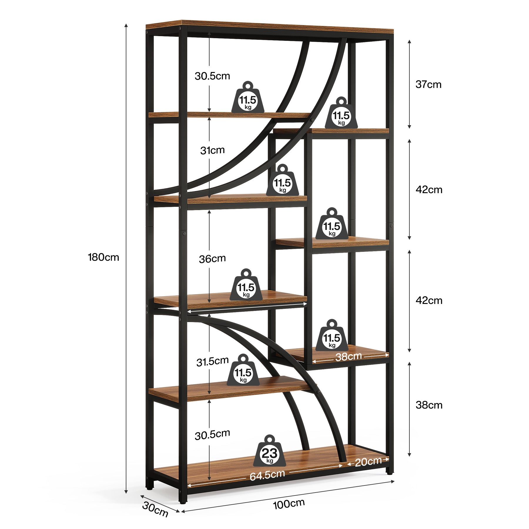 Tribesigns Librería Tribesigns de estilo industrial de 180 cm, Estantería metálica de 9 niveles con diseño geométrico