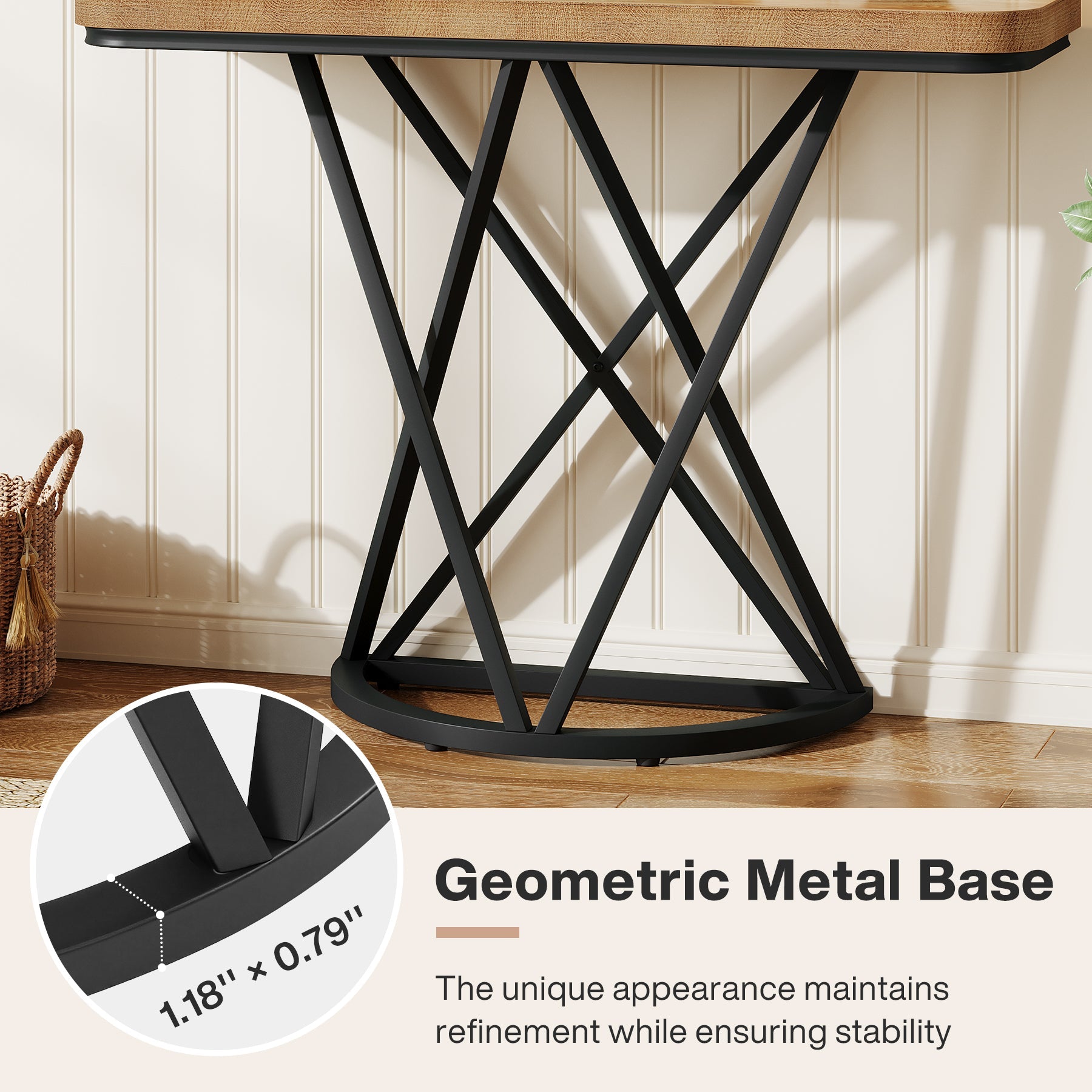 Tribesigns Consola industrial de 105 cm, Mesa de entrada estrecha con base metálica geométrica