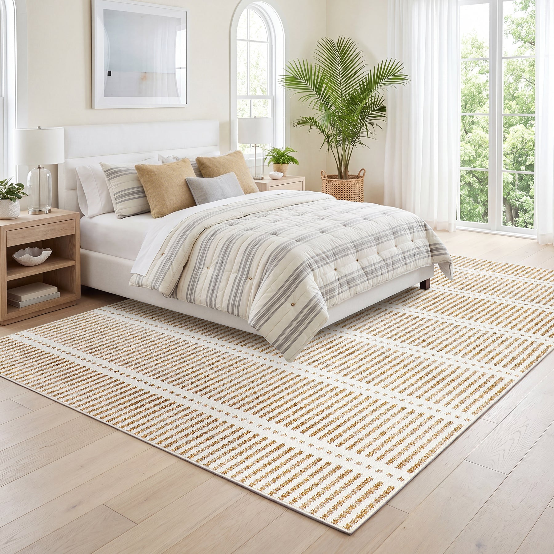 Tribesigns Alfombra lavable de pelo corto, 160 x 230 cm y 200 x 300 cm Ultrafina, diseño a rayas estilo granja (farmhouse)