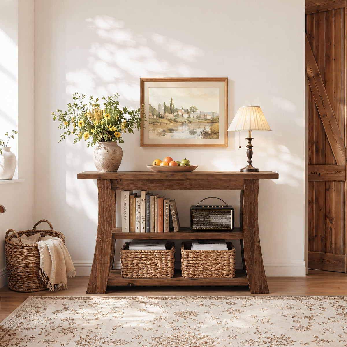 Tribesigns Mesa consola de madera maciza con 3 estantes, Mesa estrecha para recibidor de 105 cm