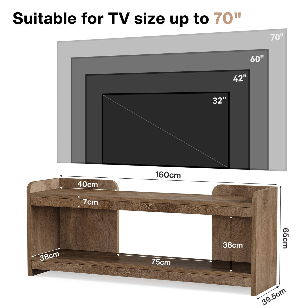 Tribesigns Mueble de TV de 160 cm para televisores de hasta 70 pulgadas, Mueble de TV de 2 niveles con espacio de almacenamiento abierto