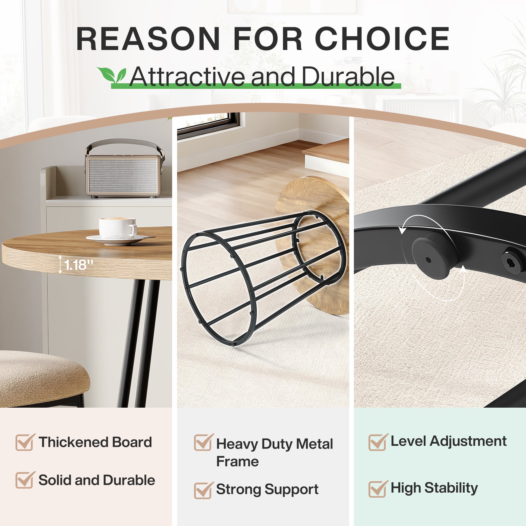 Tribesigns Mesa de comedor redonda de 80 cm, Estilo industrial para 2-4 personas con base de acero