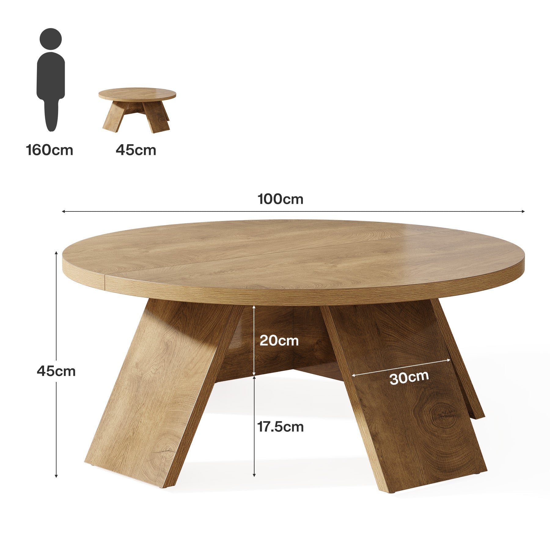 Tribesigns Mesa de centro redonda de madera de 100 cm con patas acampanadas, Moderna mesa auxiliar para sala de estar