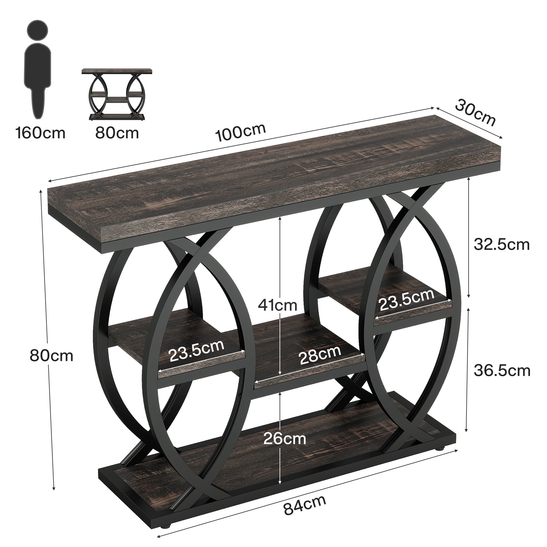 Tribesigns Mesa consola de 100 cm, Mesa de sofá de 4 niveles Mesa de entrada con estantes
