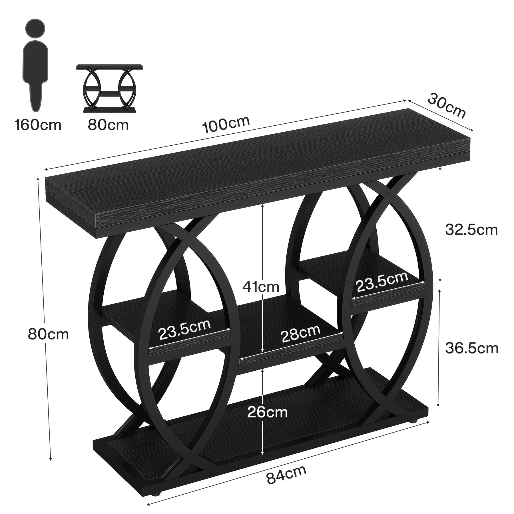 Tribesigns Mesa consola de 100 cm, Mesa de sofá de 4 niveles Mesa de entrada con estantes