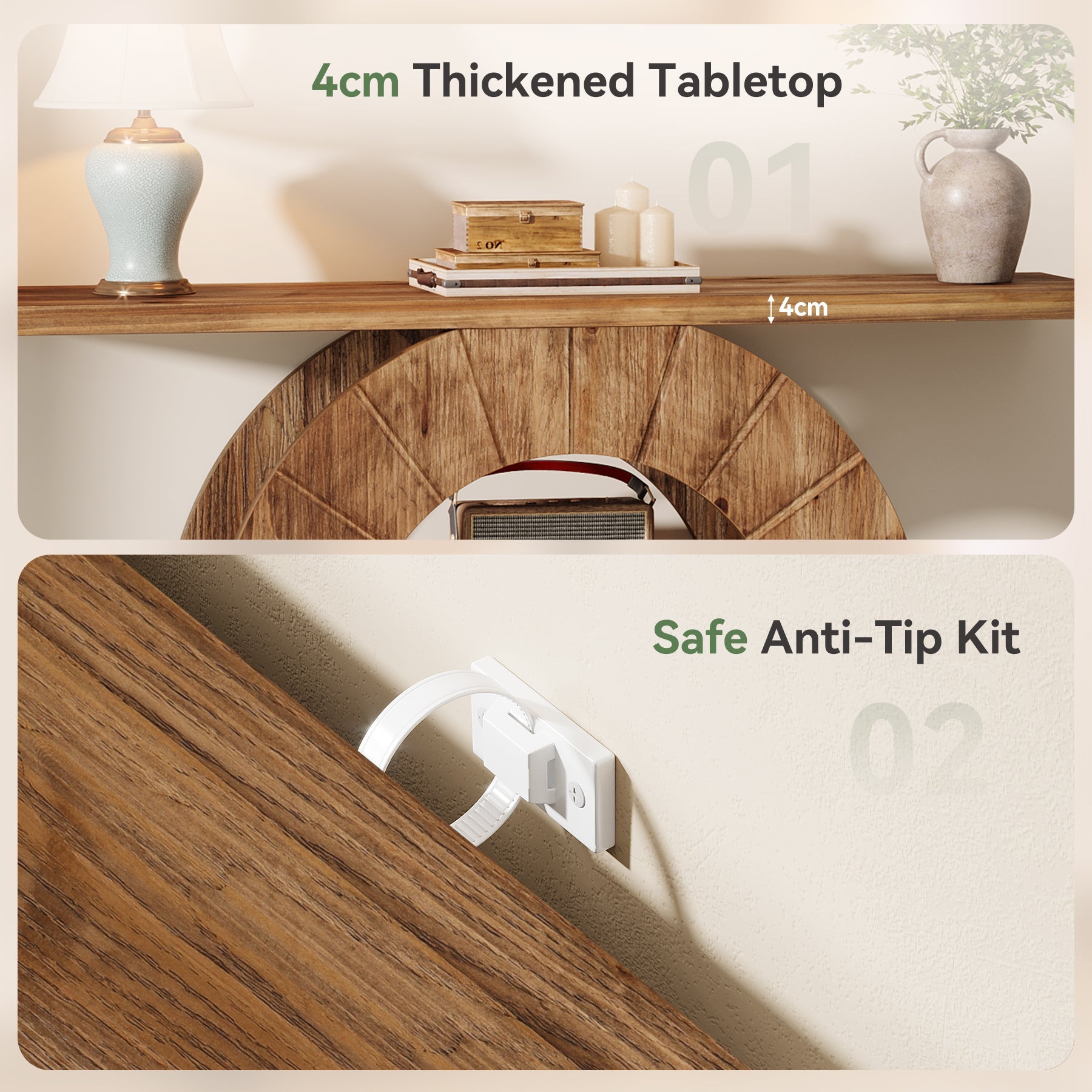 Tribesigns Consola de madera maciza de 105 cm con 3 estantes, Consola estrecha para pasillo de estilo rústico