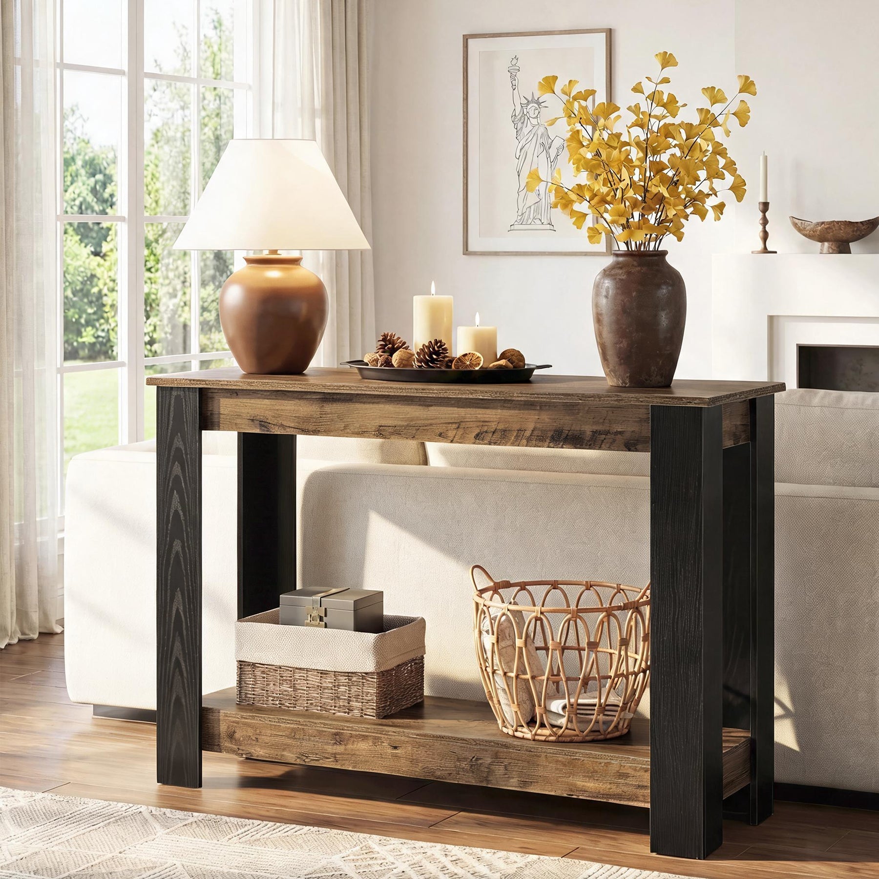 Tribesigns Schmaler Konsolentisch 105 cm im Industrial-Stil, 2-stufiger Flurtisch für Eingangsbereich & Wohnzimmer