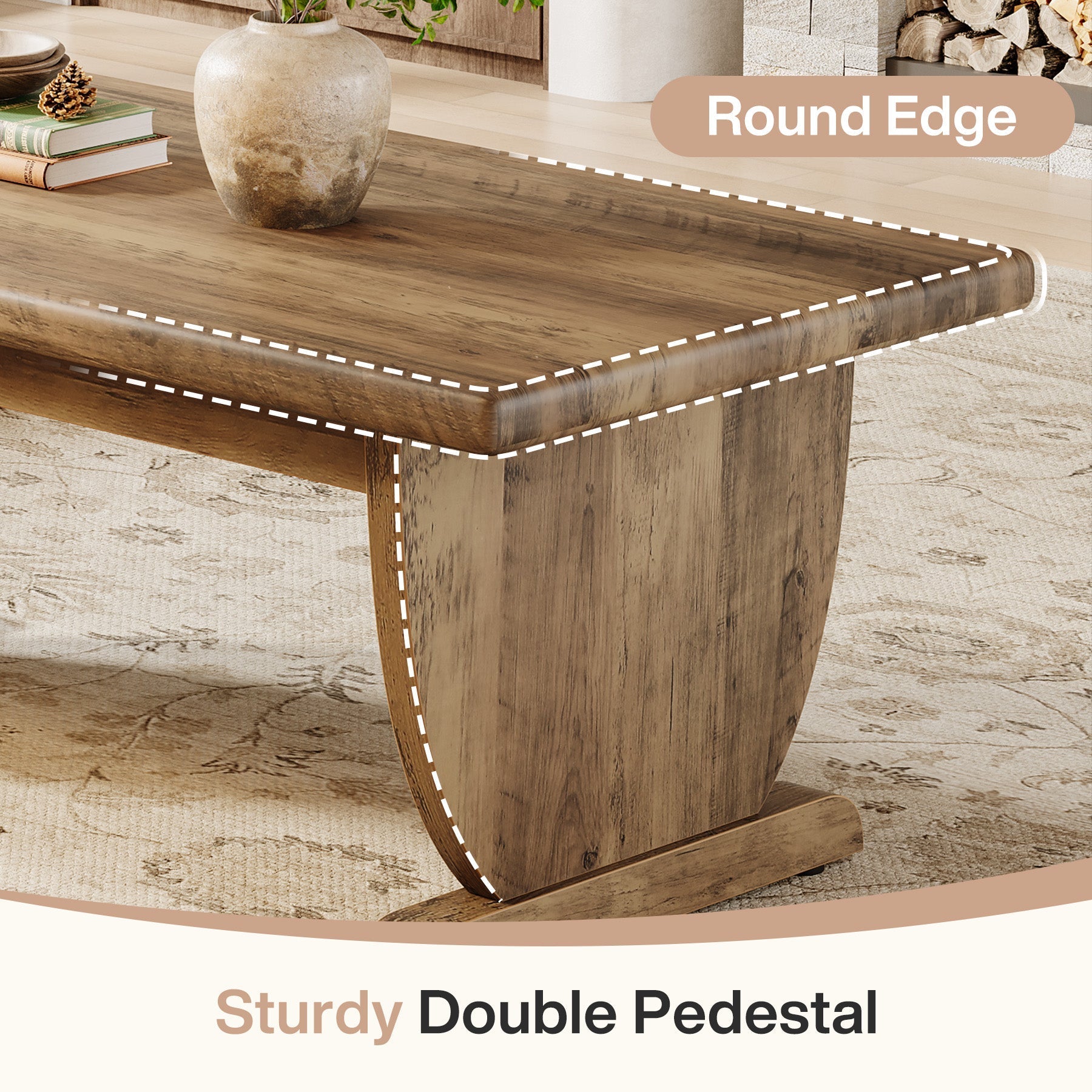 Tribesigns Mesa de centro rectangular de 120 cm, Estilo rústico de madera y con pata central resistente