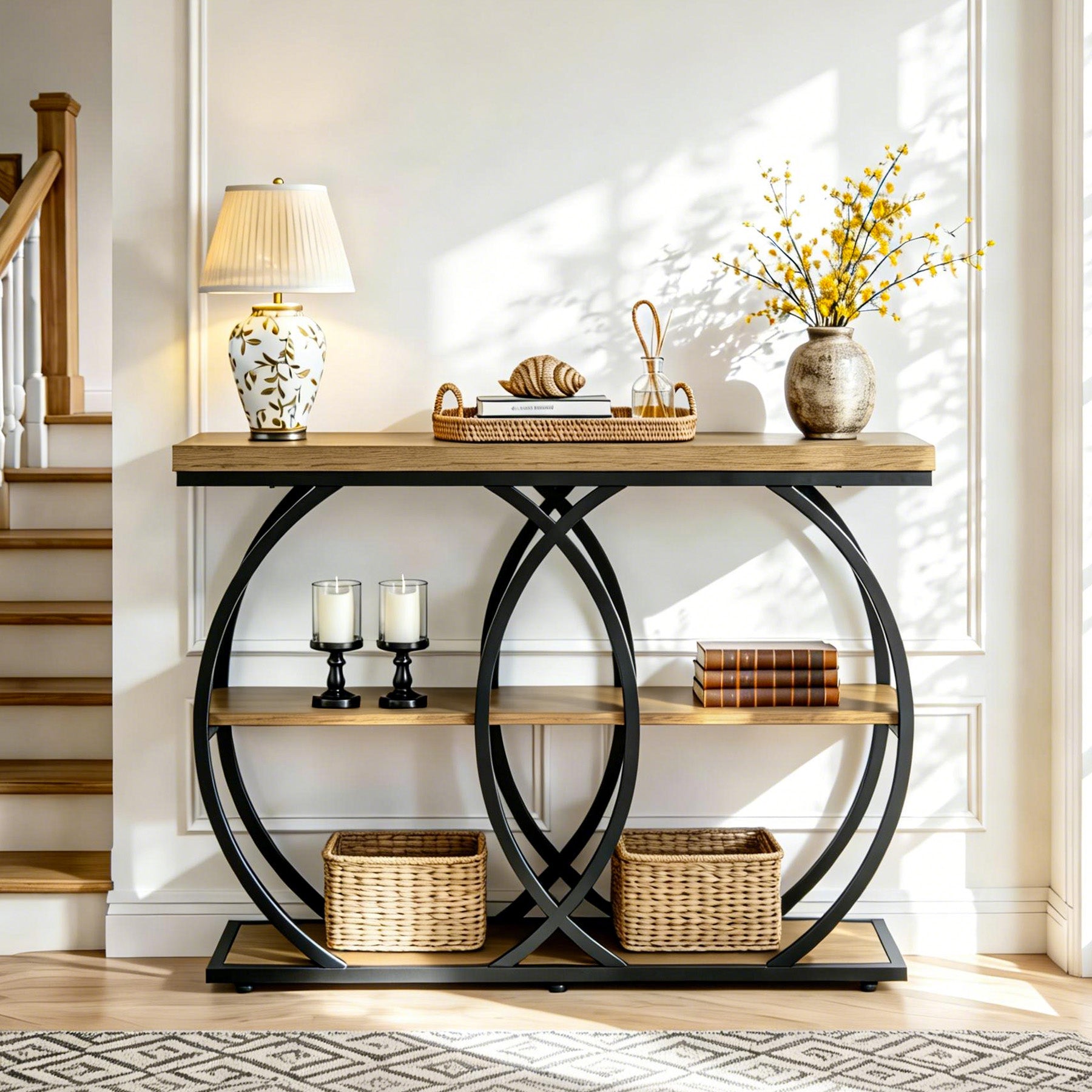 Tribesigns Mesa consola industrial de 105 cm, Mesa auxiliar de 3 niveles con almacenamiento