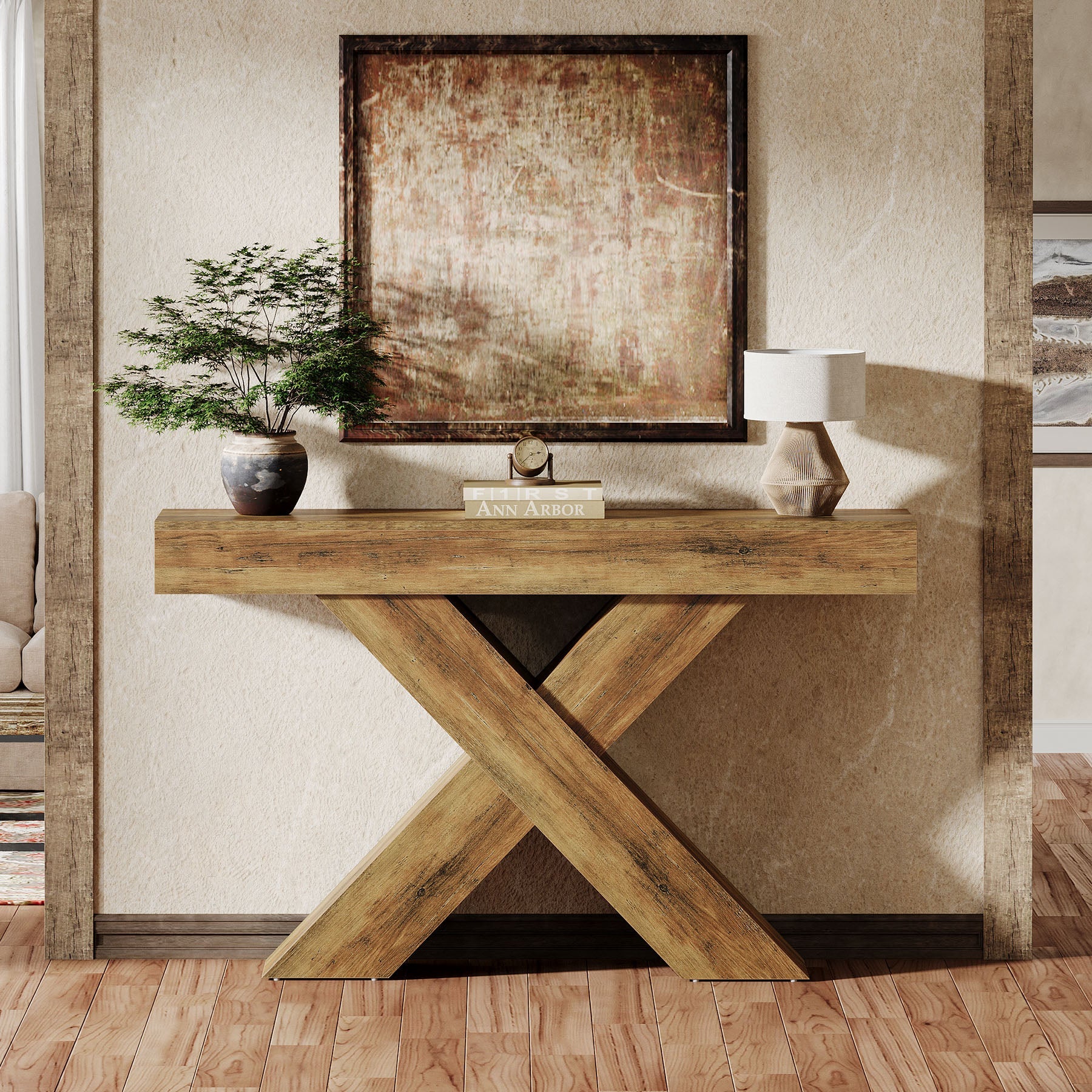 Tribesigns Mesa consola de 140 cm, Mesa auxiliar de madera con diseño único para el recibidor o detrás del sofá