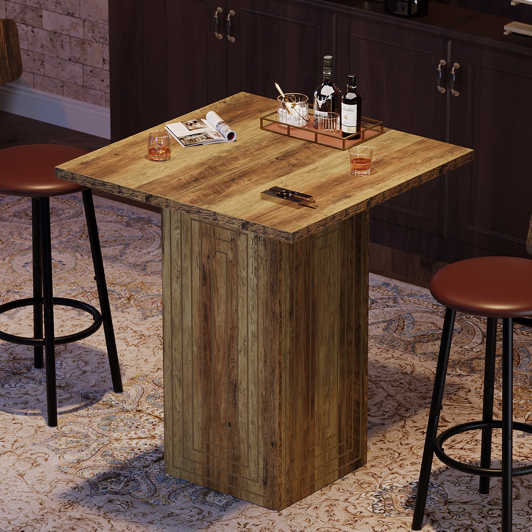 Tribesigns Mesa de bar cuadrada estilo granja de 79 cm con diseño geométrico para cocina y salón