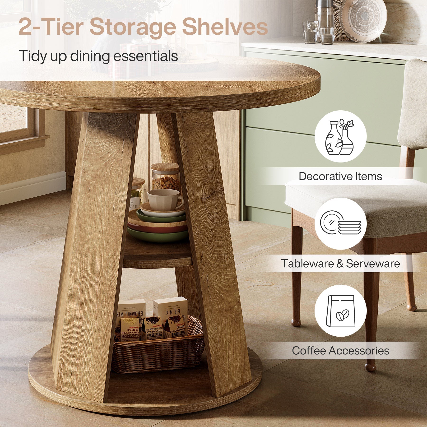 Tribesigns Mesa de comedor redonda de 80 cm para 2-4 personas, Mesa de cocina pequeña