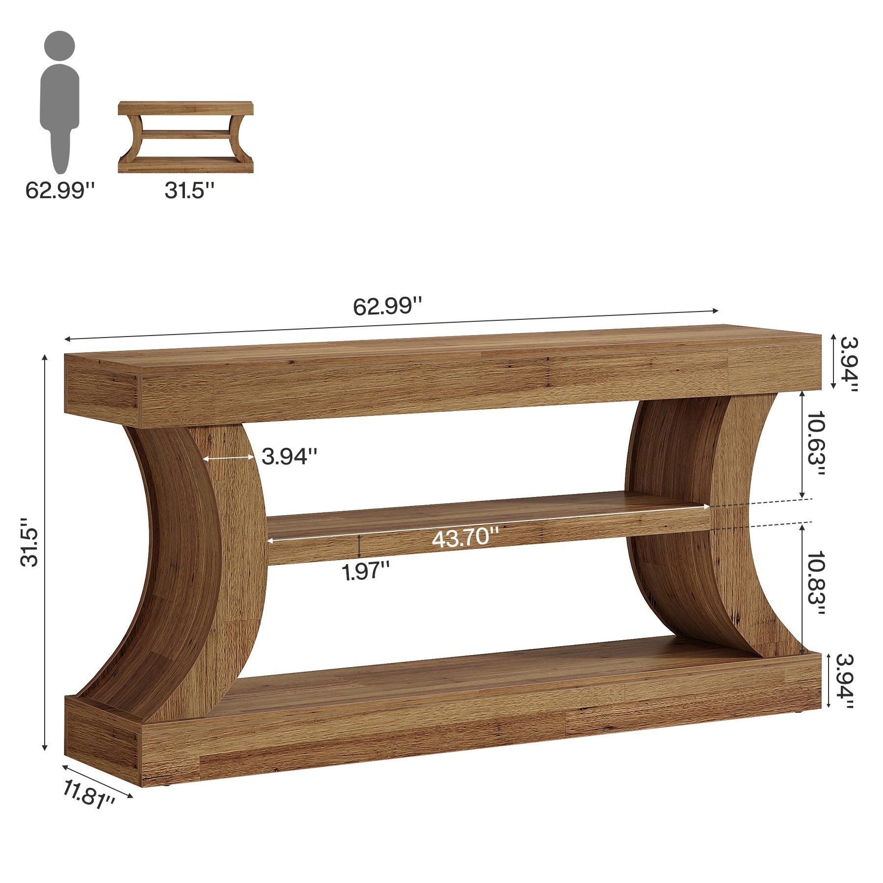 160 cm Tribesigns consoletafel met gebogen ontwerp, lage tv-kast met opbergruimte voor woonkamer
