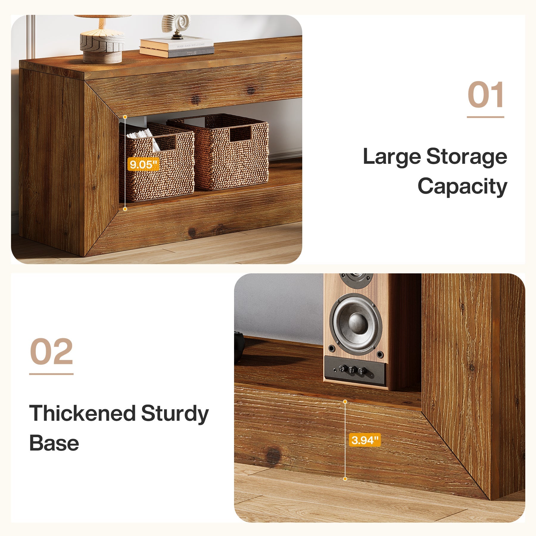 Tribesigns Mueble de TV de 120 cm de madera maciza con almacenamiento, Mueble bajo rústico para equipos multimedia
