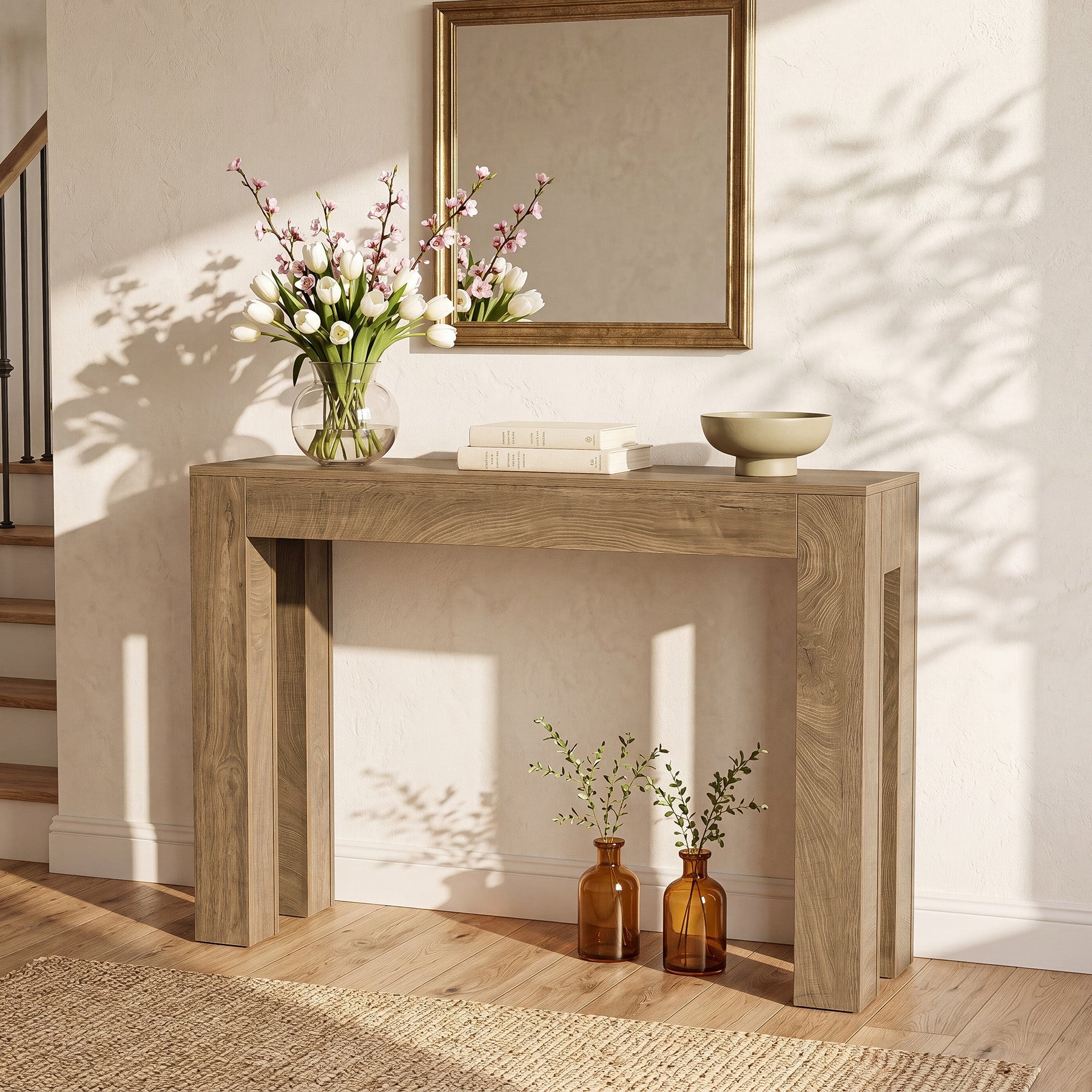 Tribesigns Mesa consola de 105 cm para estilo rústico, Mesa estrecha de madera para recibidor y zona de sofá