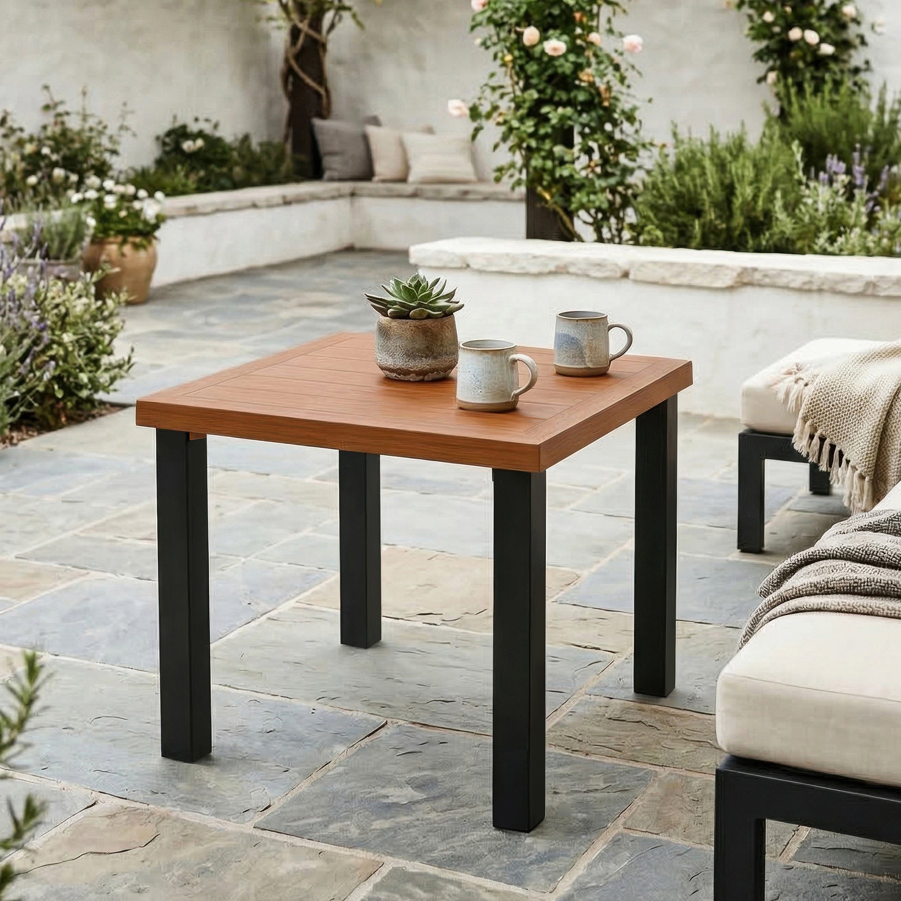 Tribesigns Mesa auxiliar de exterior resistente a la intemperie, Mesa de balcón con aspecto de madera