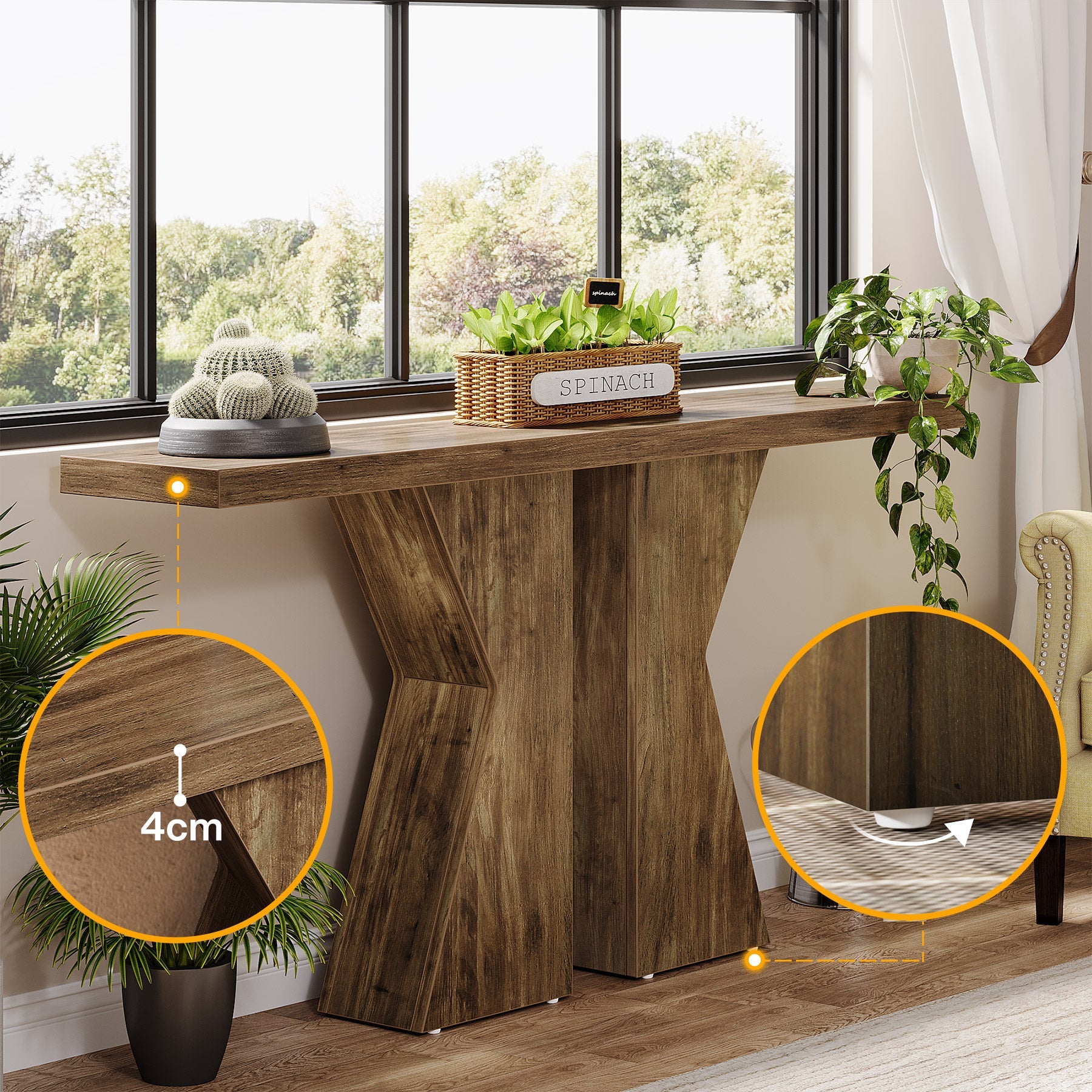 Tribesigns Mesa consola de madera, Mesa de entrada para sofá con estructura en forma de K