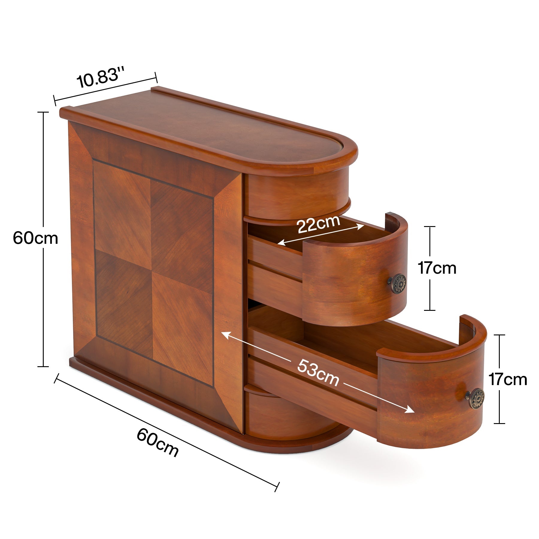 Tribesigns Mesa Auxiliar de Madera, 2 Cajones, Mesa Auxiliar Sofa Sólida