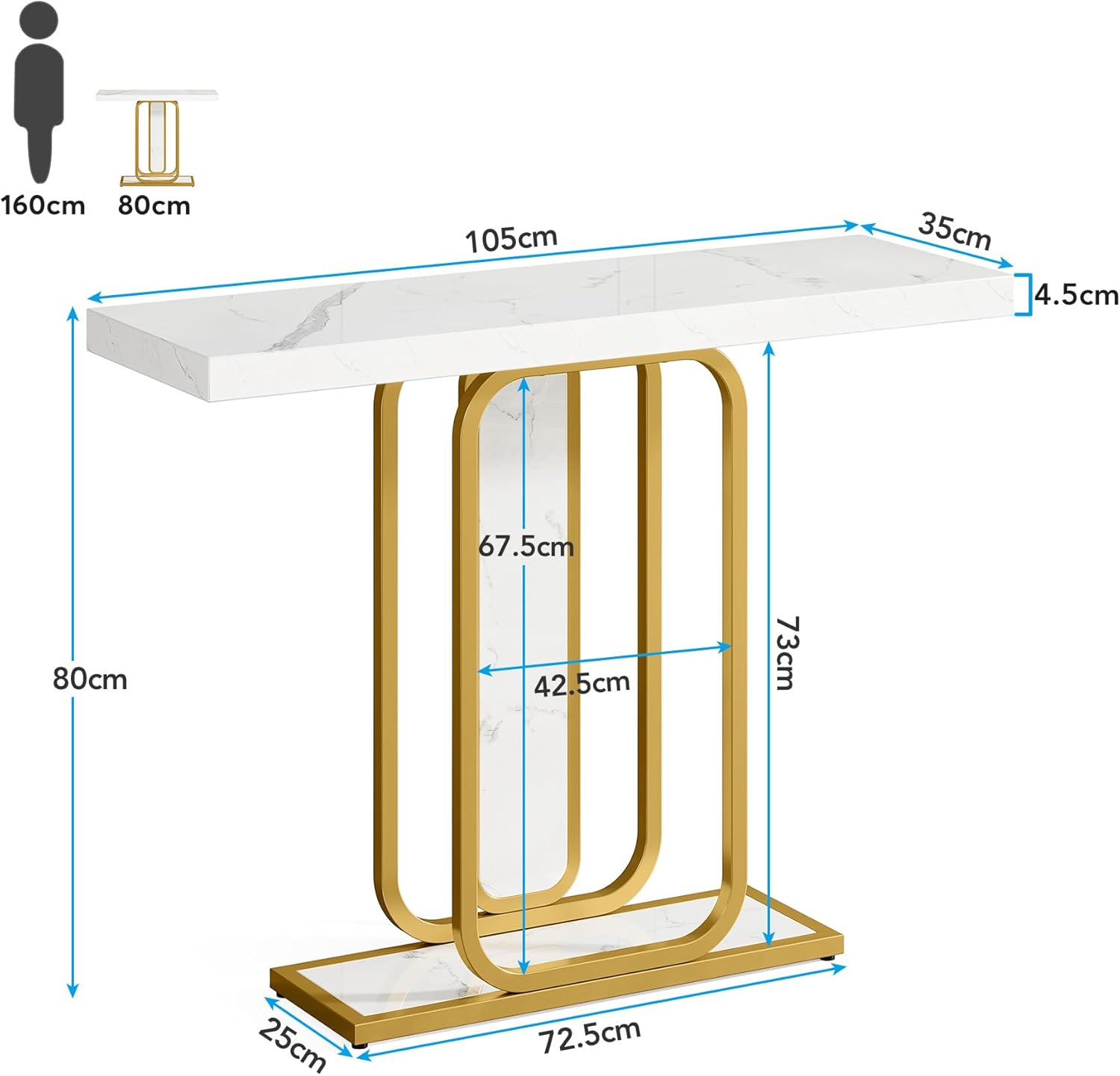 Tribesigns Mesa consola moderna, mesa de sofá de mármol sintético de 41 pulgadas con luces LED