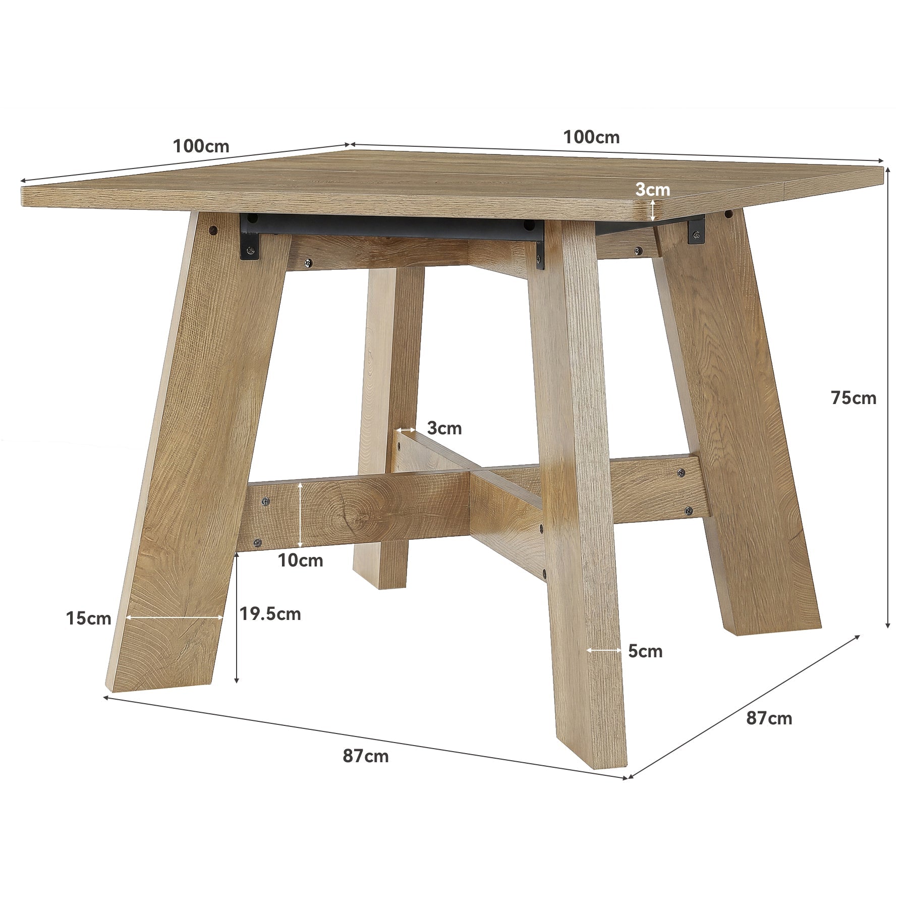 Mesa de comedor cuadrada de 100 x 100 cm para 4-6 personas, Mesa de cocina compacta con base central