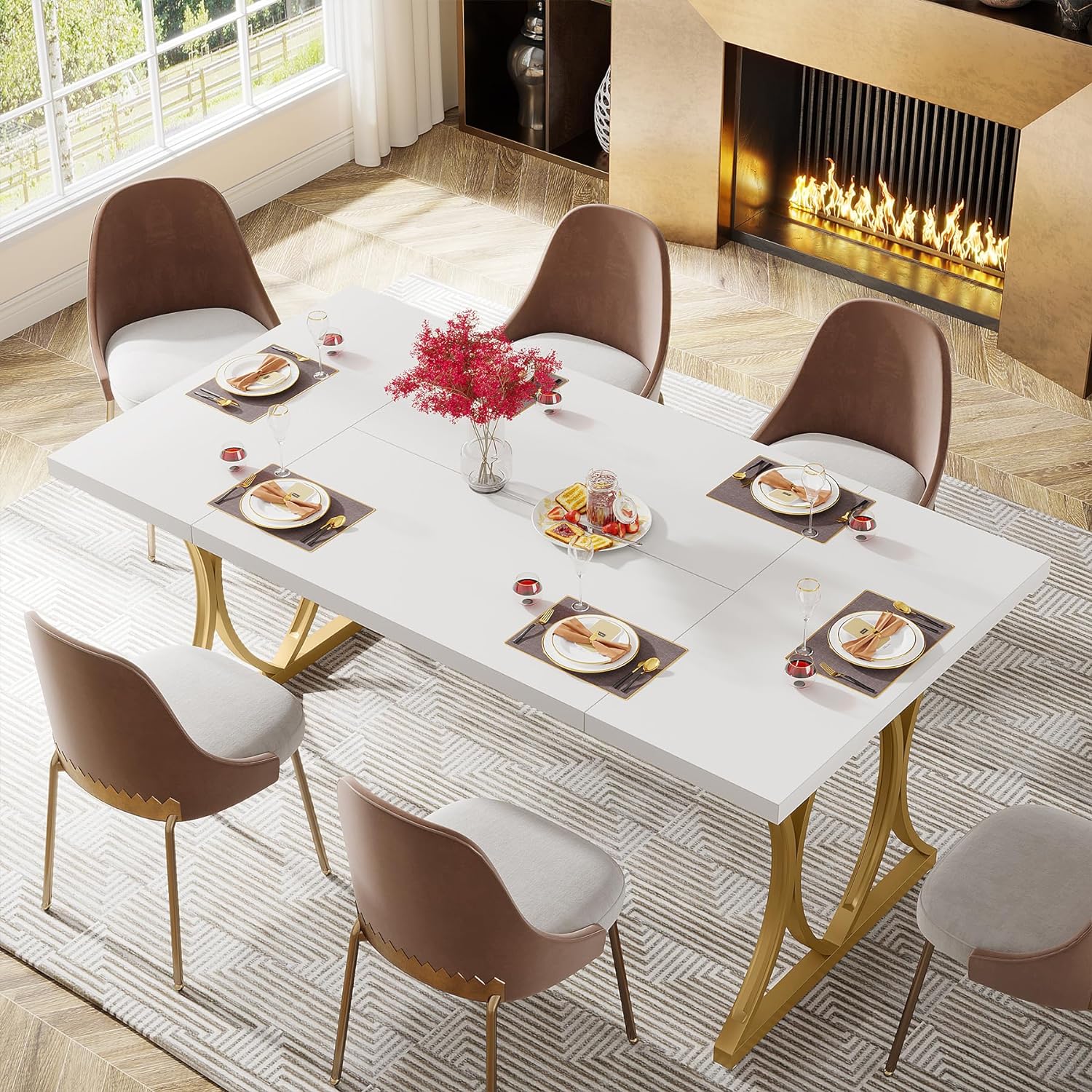 Tribesigns Mesa de comedor moderna para 6 personas, 63 pulgadas de largo x 31 pulgadas