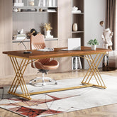 Tribesigns Escritorio de trabajo, mesa de ordenador moderna con estructura de metal dorado 3