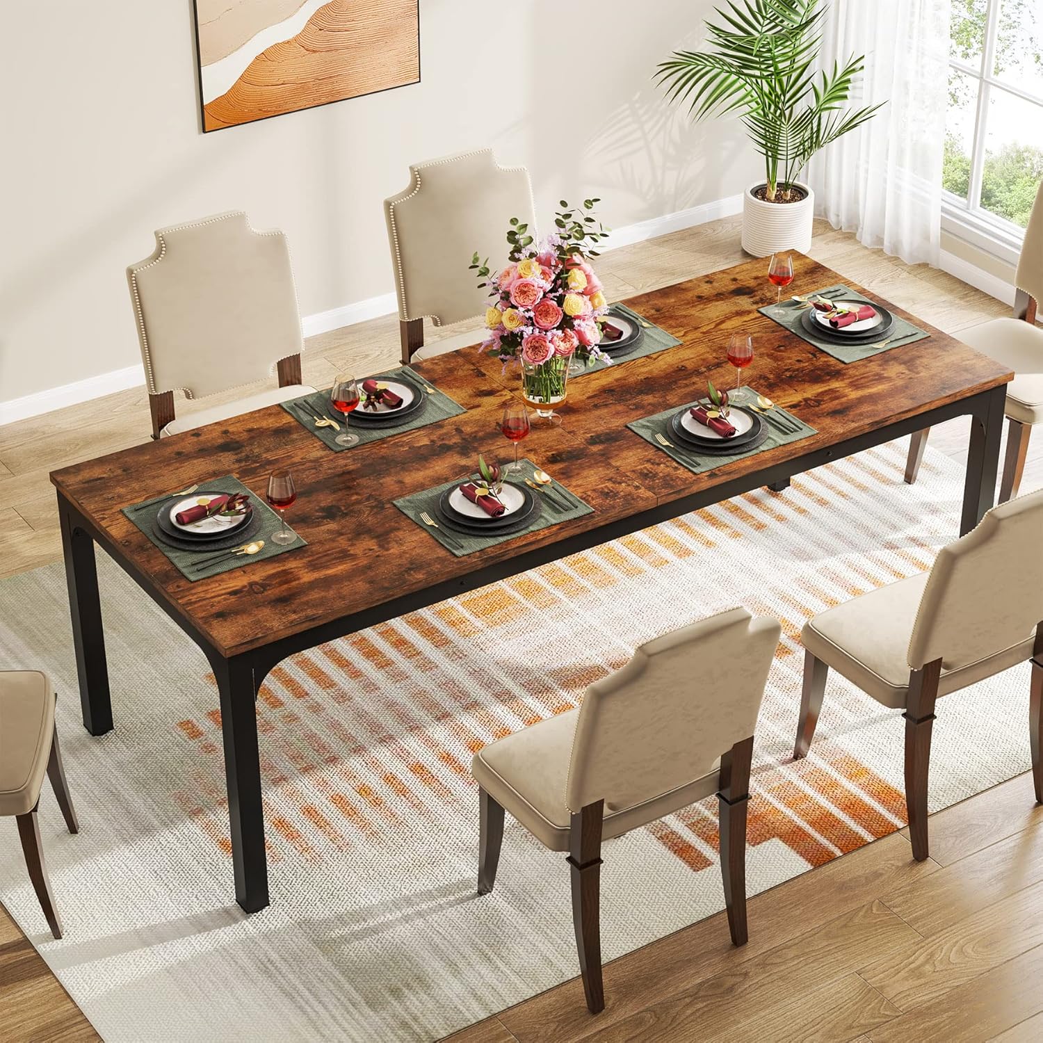 Tribesigns Mesa de comedor vintage, Muebles de comedor para 6 a 8 personas