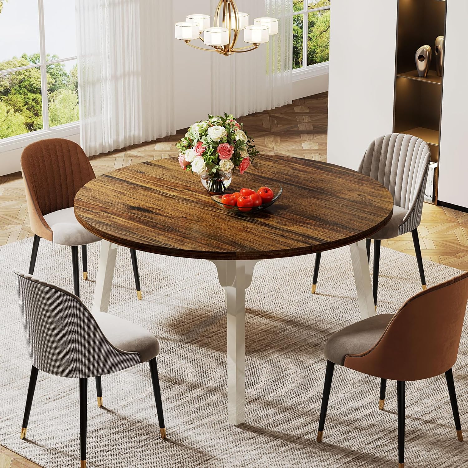 Tribesigns Mesa de comedor redonda para 4-6 personas, Mesa de comedor de granja de 47 pulgadas Mesa de cocina circular