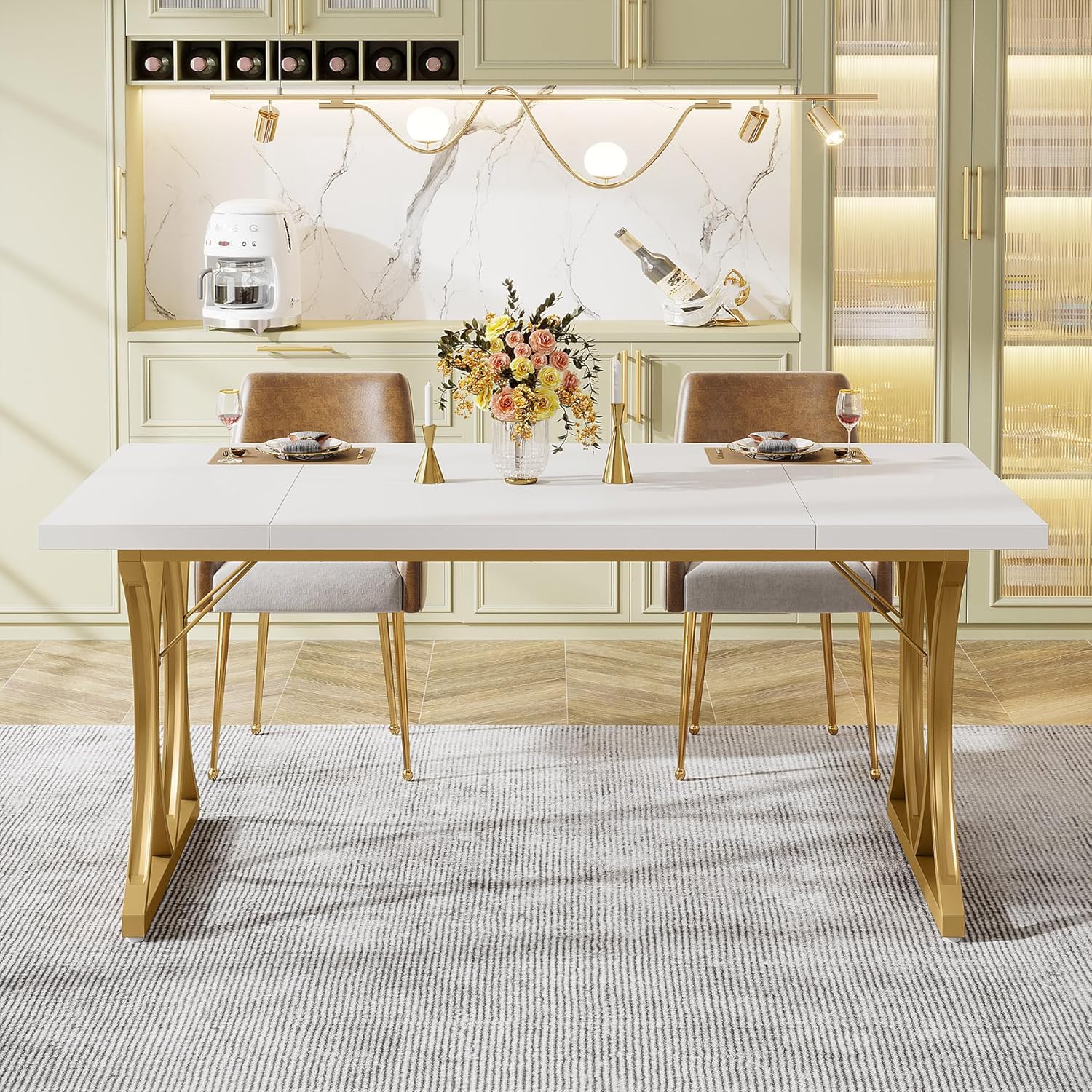 Tribesigns Mesa de comedor moderna para 6 personas, 63 pulgadas de largo x 31 pulgadas