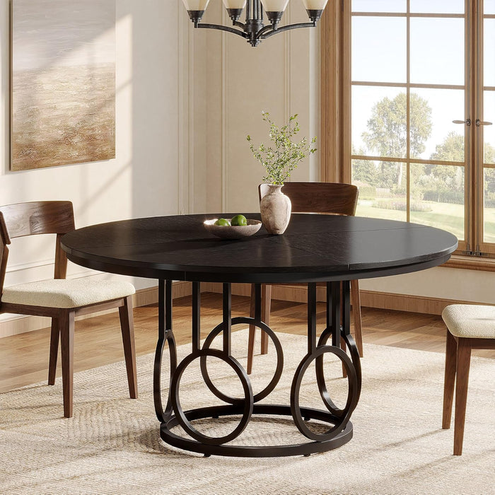 Tribesigns Mesa de comedor rústica con patas de metal y mesa de cocina redonda