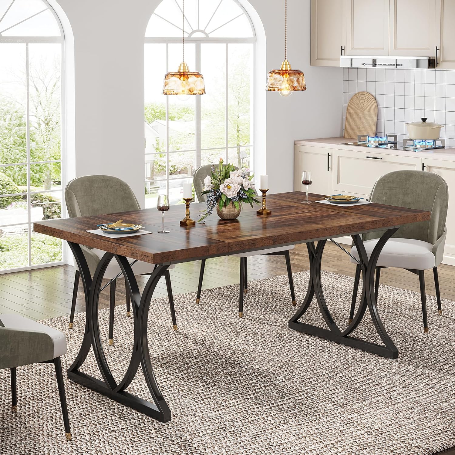 Tribesigns Mesa de comedor moderna para 6 personas, Mesa de salón rectangular