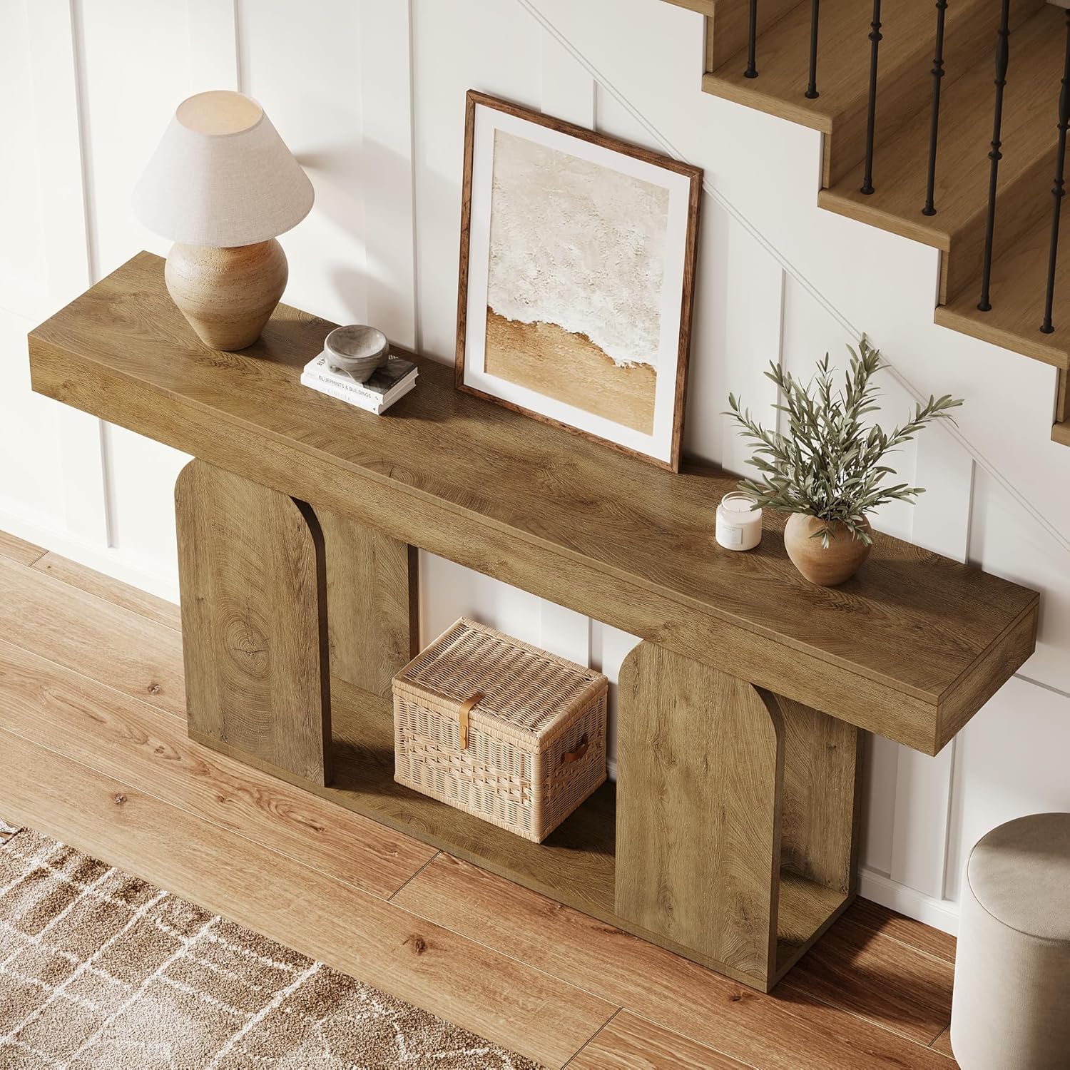 Tribesigns Mesa consola de 160 cm con base en forma de U, Mesa de recibidor larga y moderna con 2 estantes