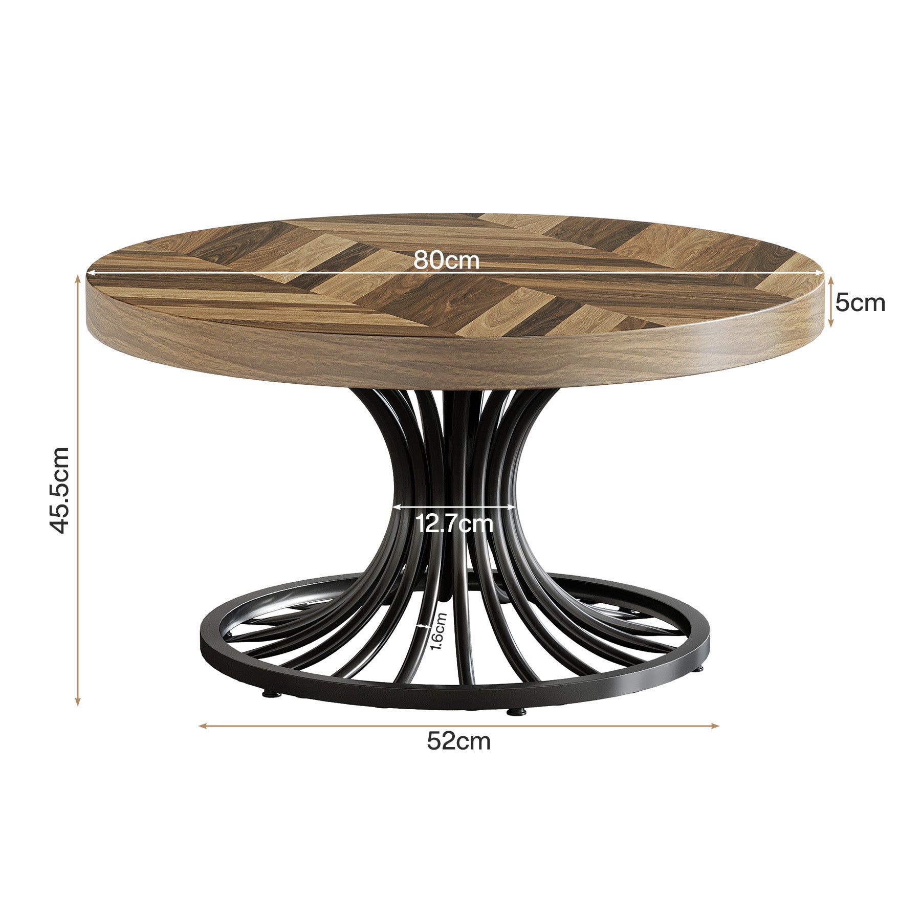 Tribesigns Mesa de centro, Mesa de centro circular de estilo rústico de 80 cm con pedestal elegante