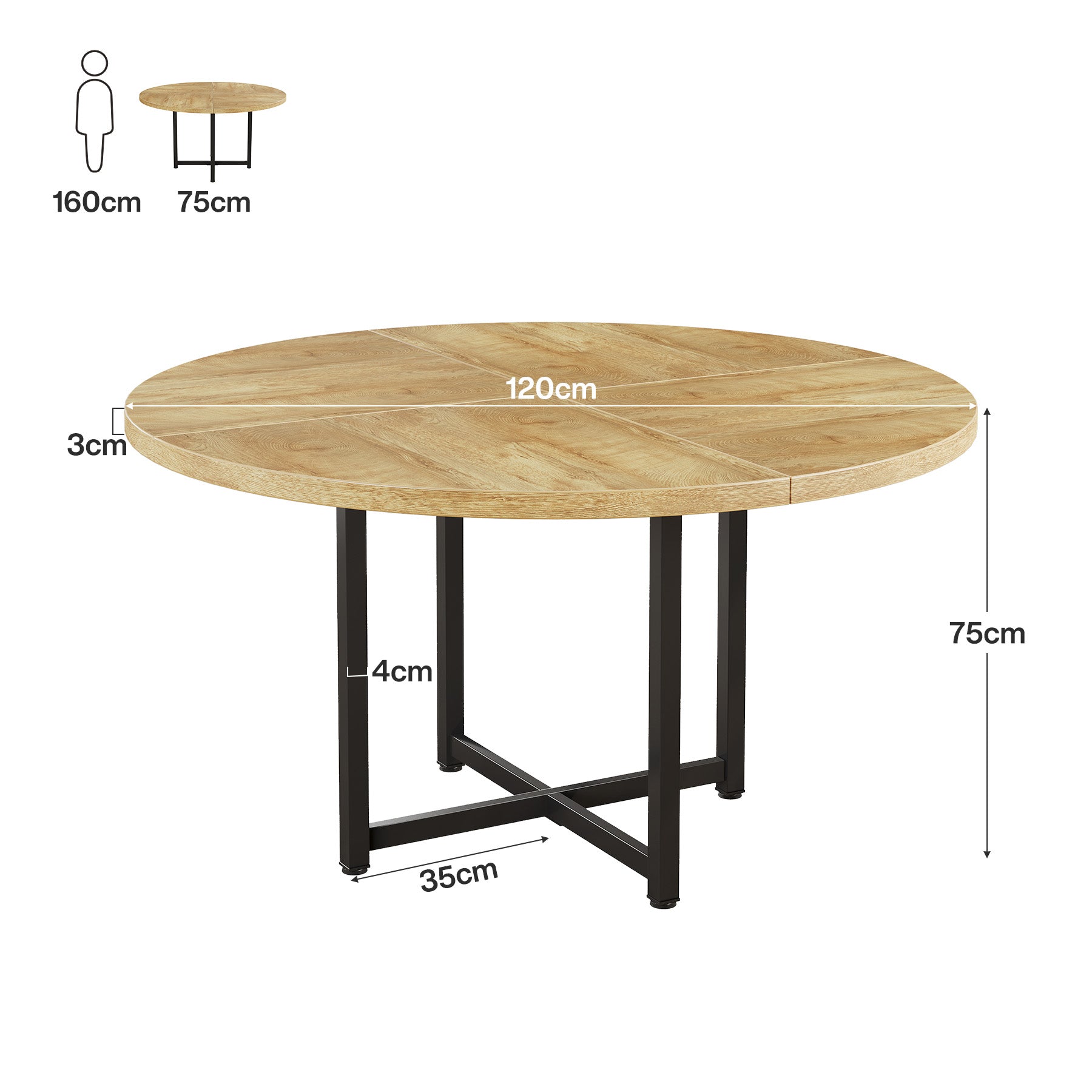 Tribesigns Mesa de comedor redonda de 120 cm, Base de metal resistente ahorra espacio